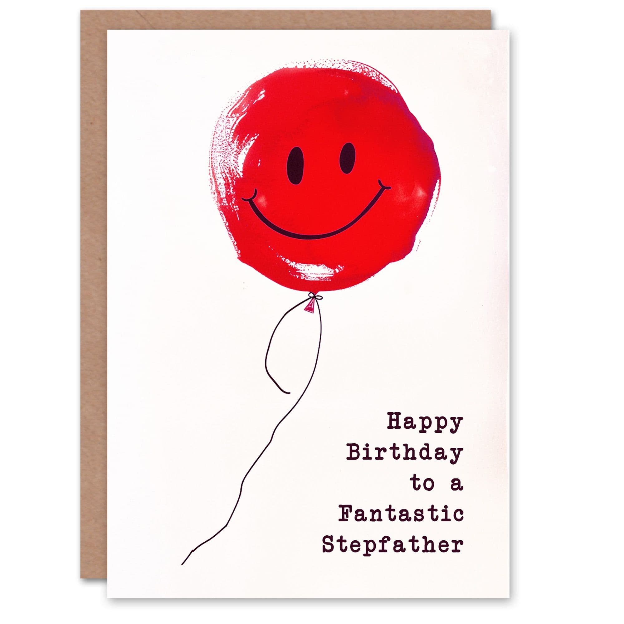 Happy Birthday Card to a Fantastic Stepfather Simple Smiley Face Red Balloon Fun