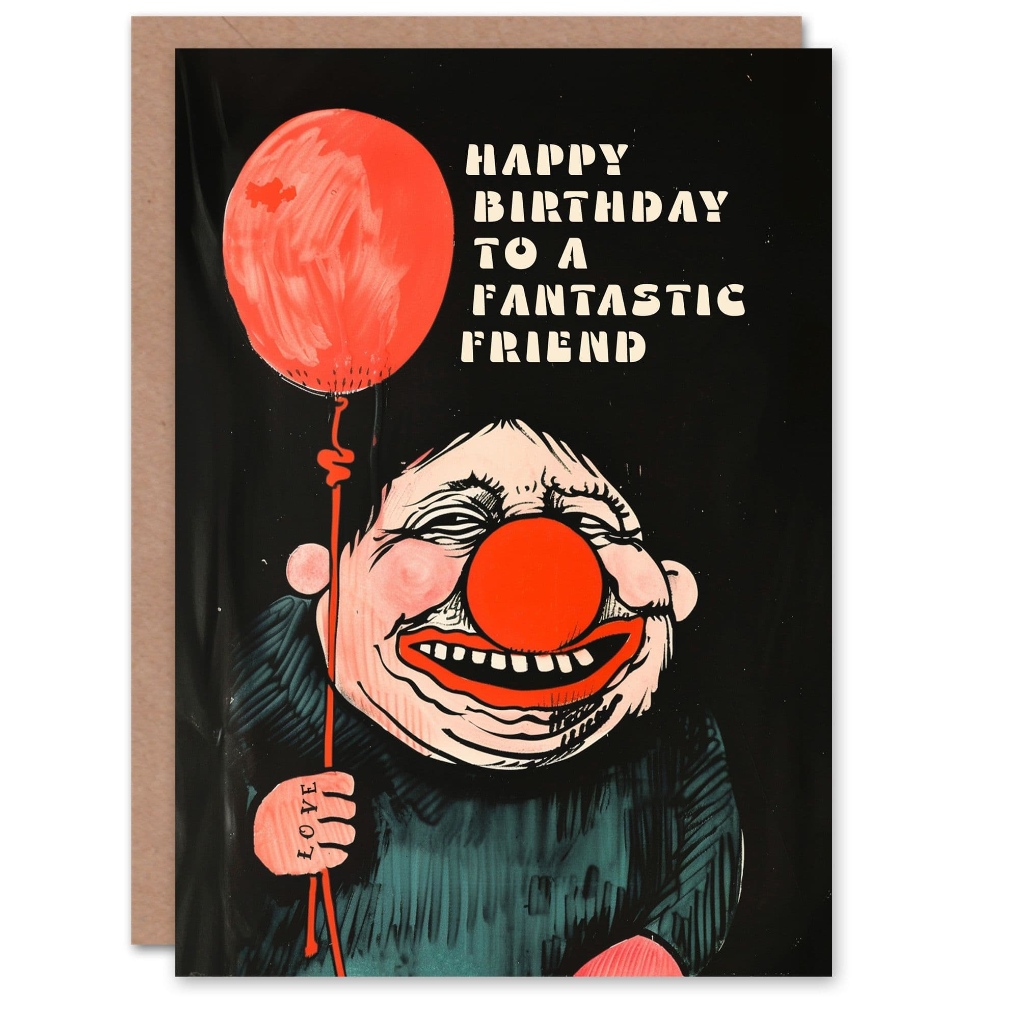 Happy Birthday Card to a Fantastic Friend Creepy Clown Balloon Dark Fun Weird Odd