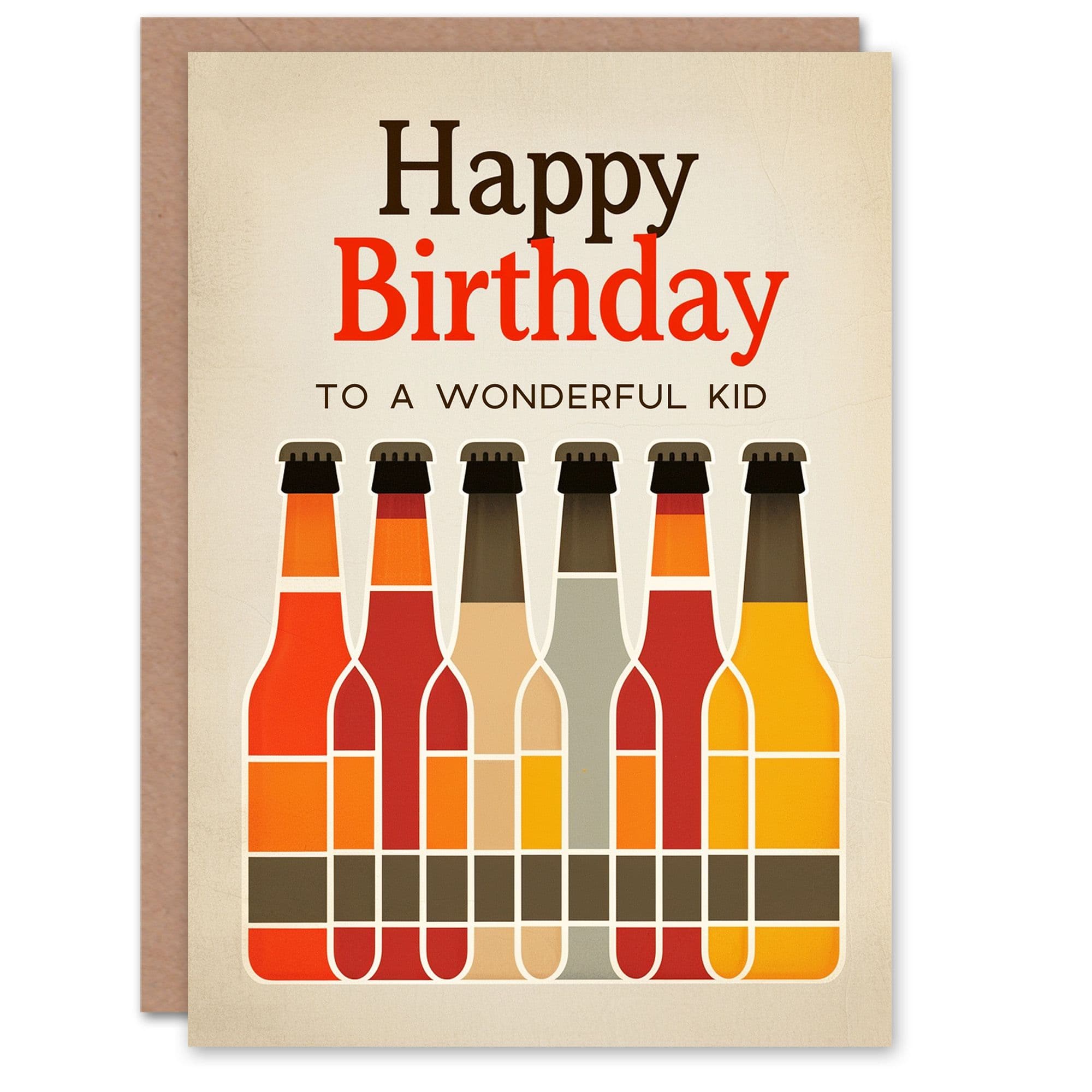 Happy Birthday to a Wonderful Kid Craft Beer Lover Row Bottles Non Binary Gender Neutral Card