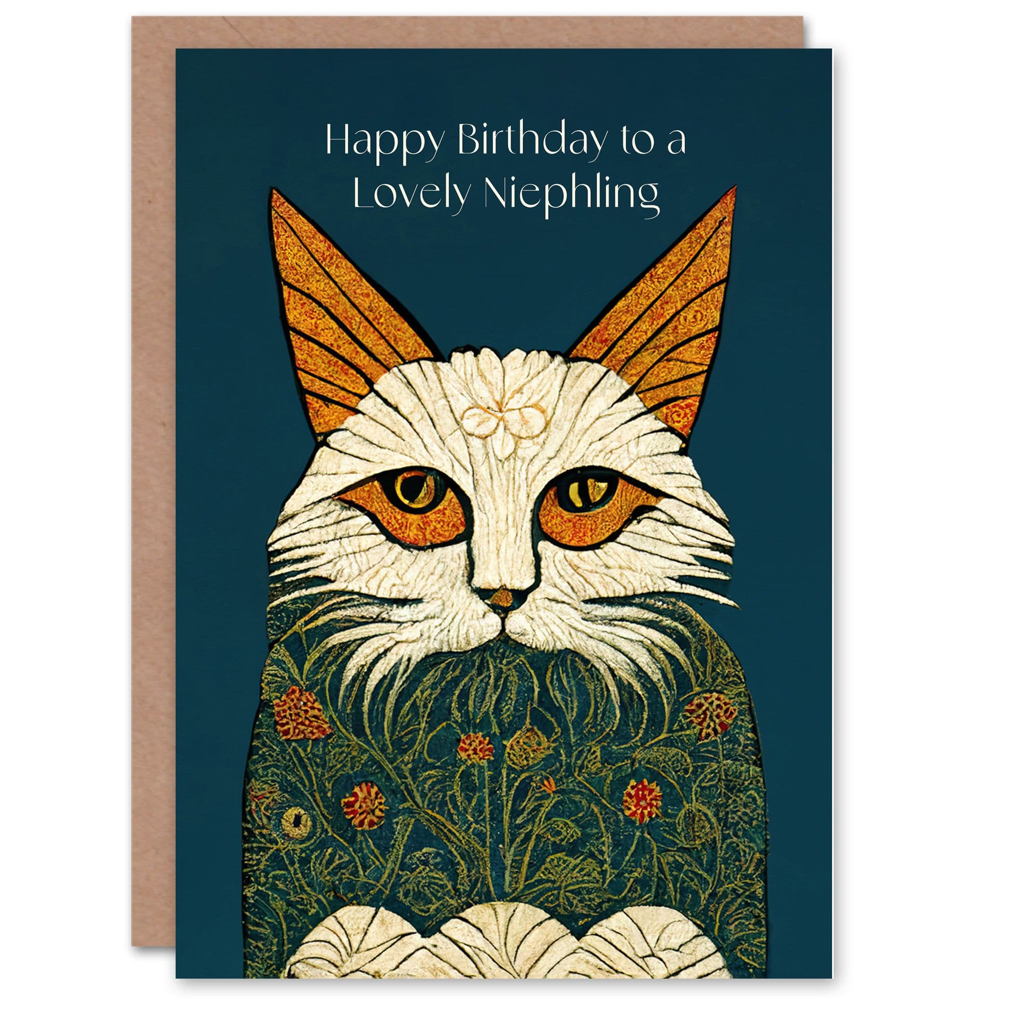 Happy Birthday to a Lovely Niephling Medieval Art Flower Cat Lover Non Binary Gender Neutral Card