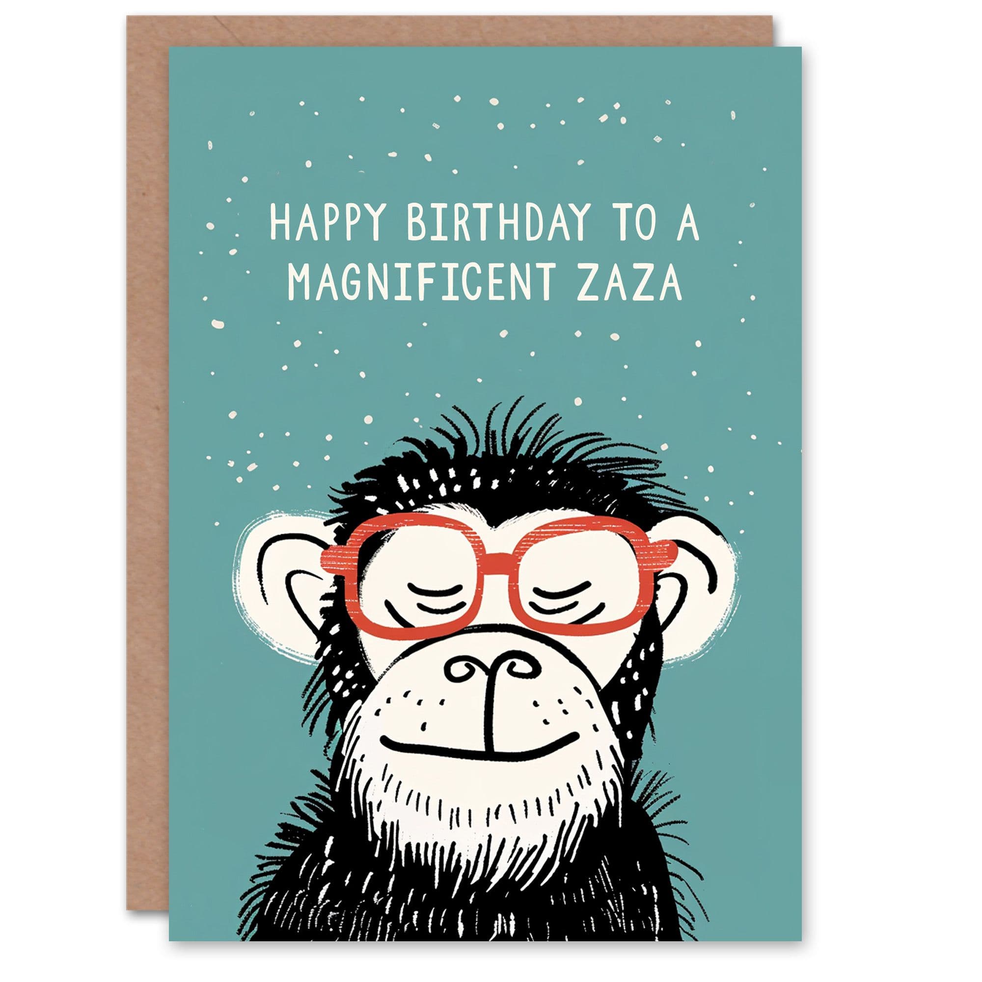 Happy Birthday to Magnificent Zaza Cheeky Chimp Nerd Chimpanzee Monkey Non Binary Card