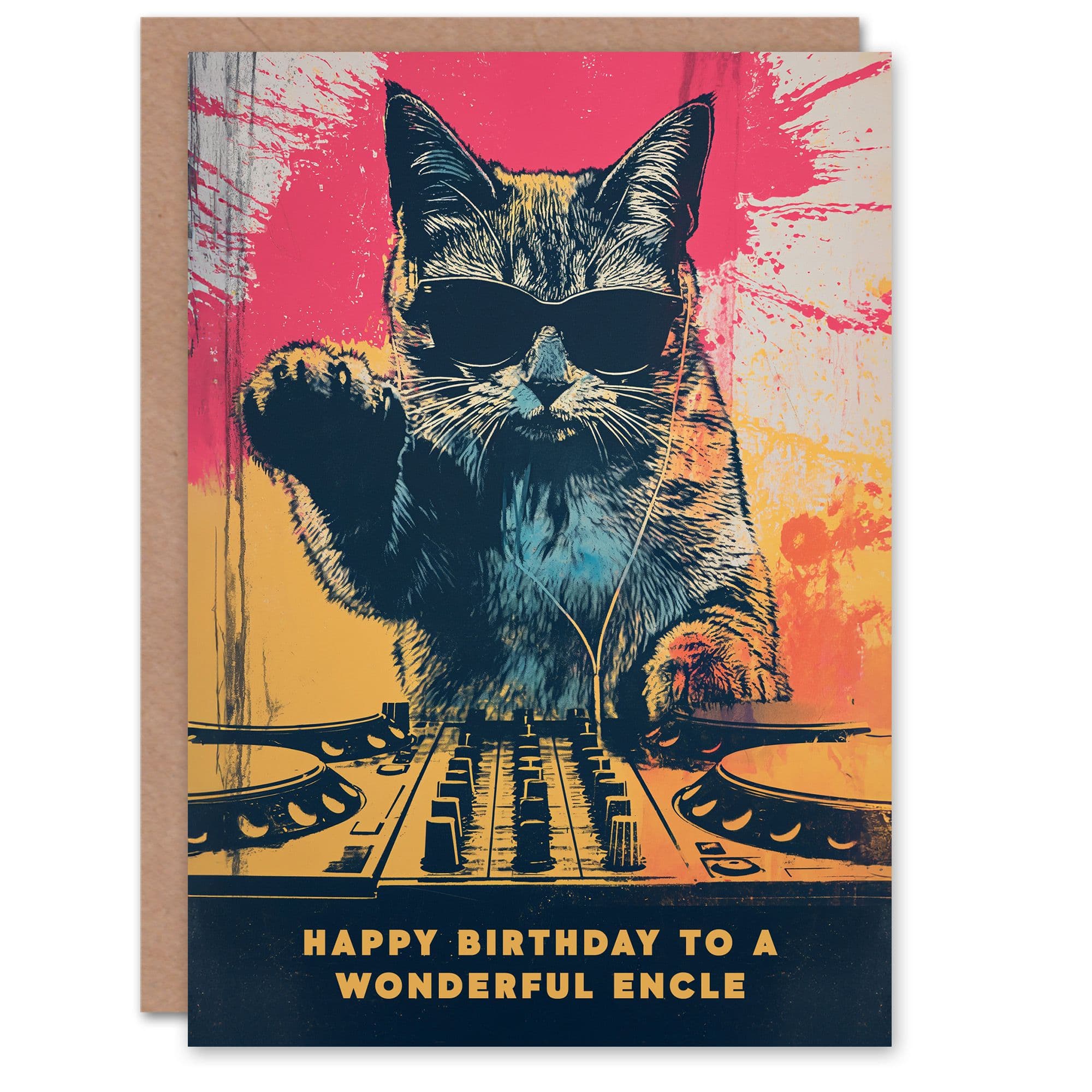 Happy Birthday to Wonderful Encle Grunge DJ Cat Lover Vinyl Decks Records Music Non Binary Card