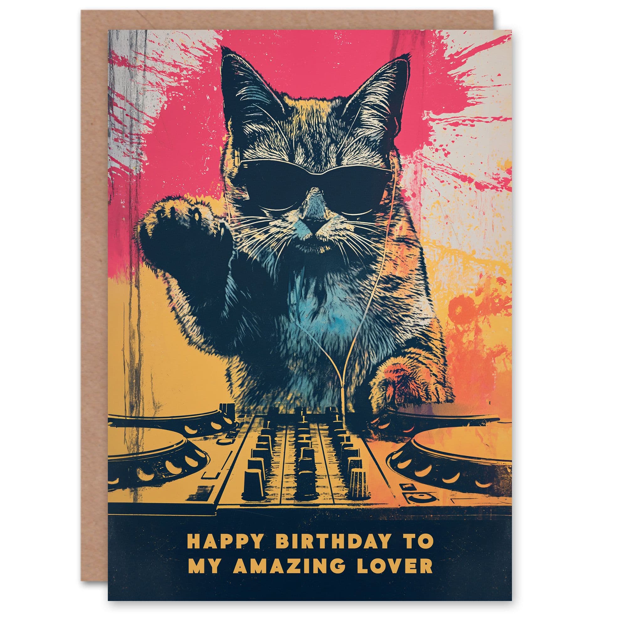Happy Birthday to my Amazing Lover Grunge DJ Cat Lover Vinyl Decks Records Music Non Binary Gender Neutral Card