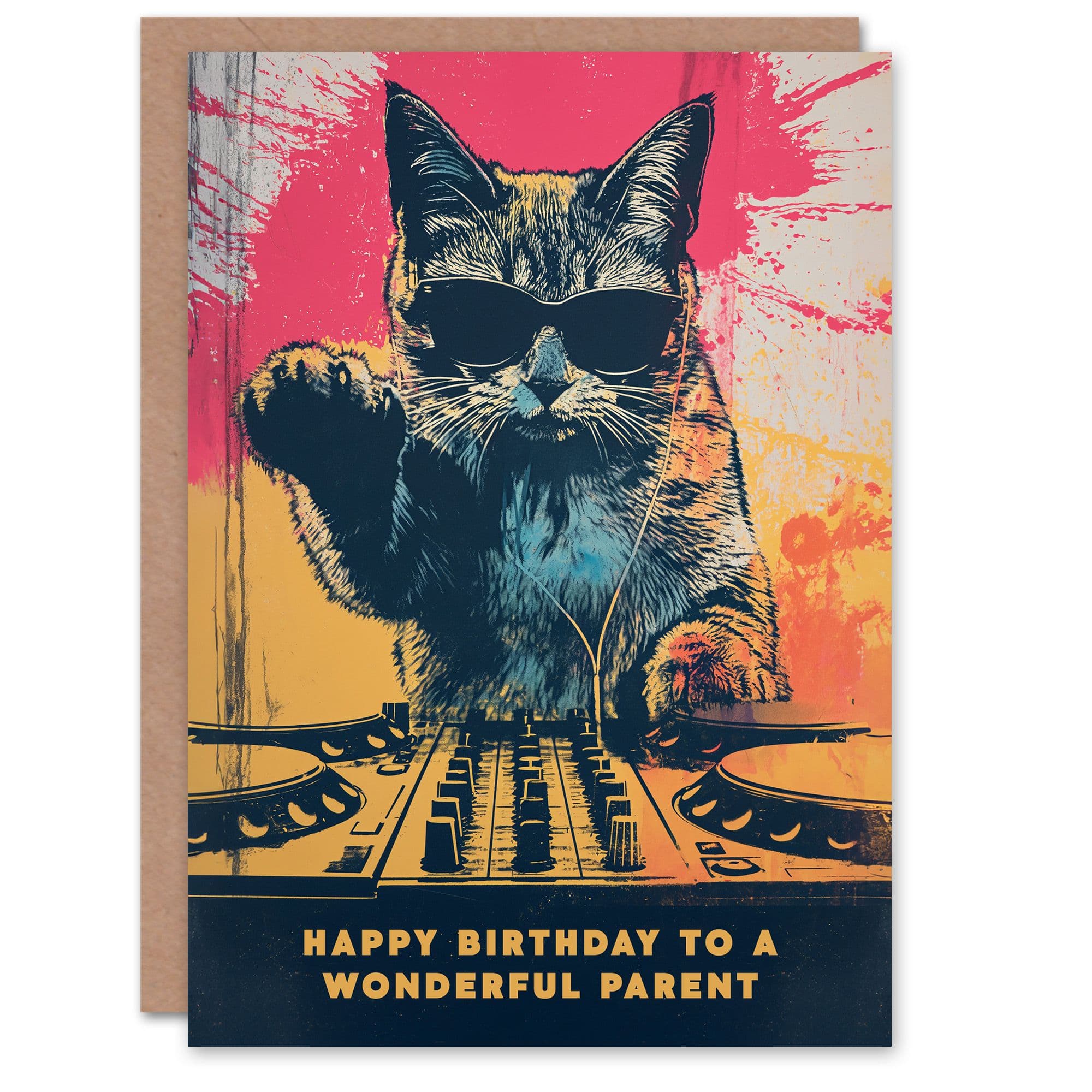 Happy Birthday to a Wonderful Parent Grunge DJ Cat Lover Vinyl Decks Records Music Non Binary Gender Neutral Card
