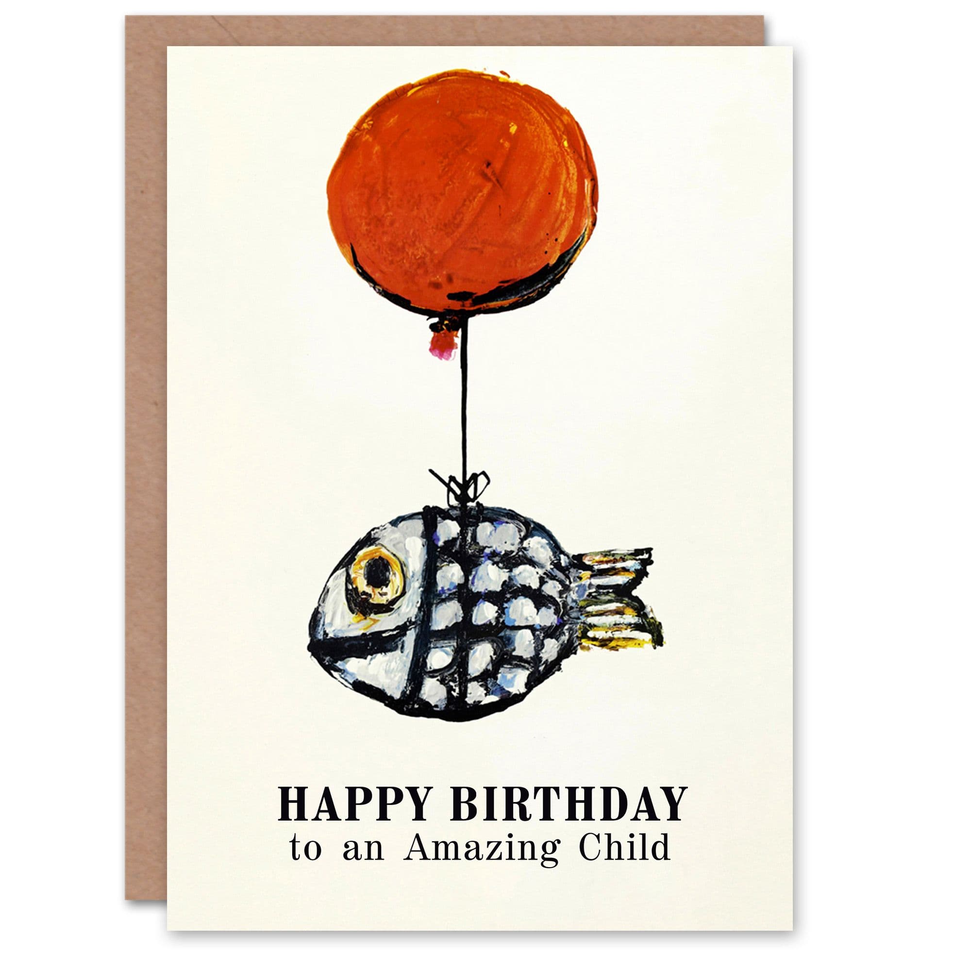 Happy Birthday to an Amazing Child Fun Fish Fishing Angler Balloon Non Binary Gender Neutral Card