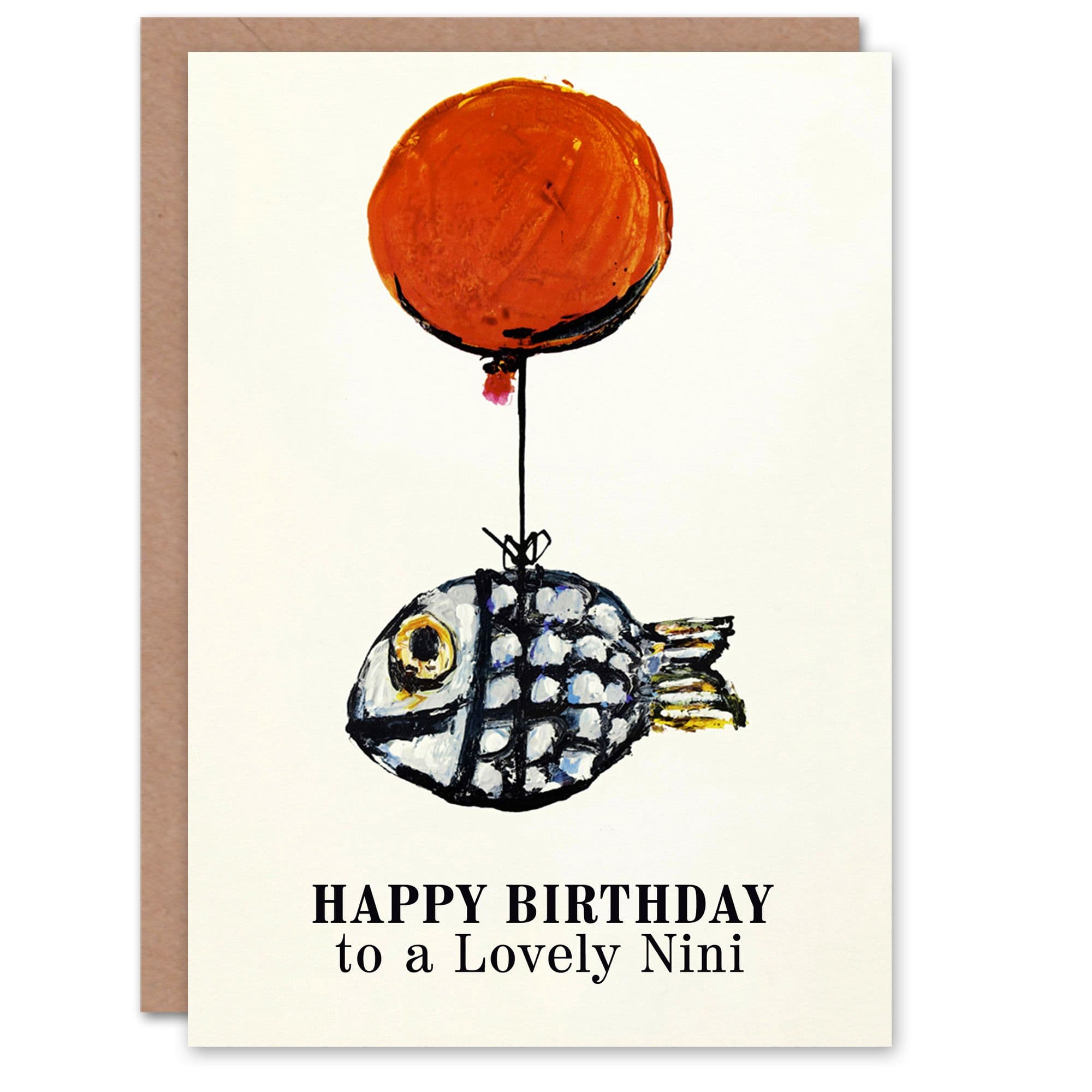 Happy Birthday to Lovely Nini Fun Fish Fishing Angler Balloon Non Binary Card