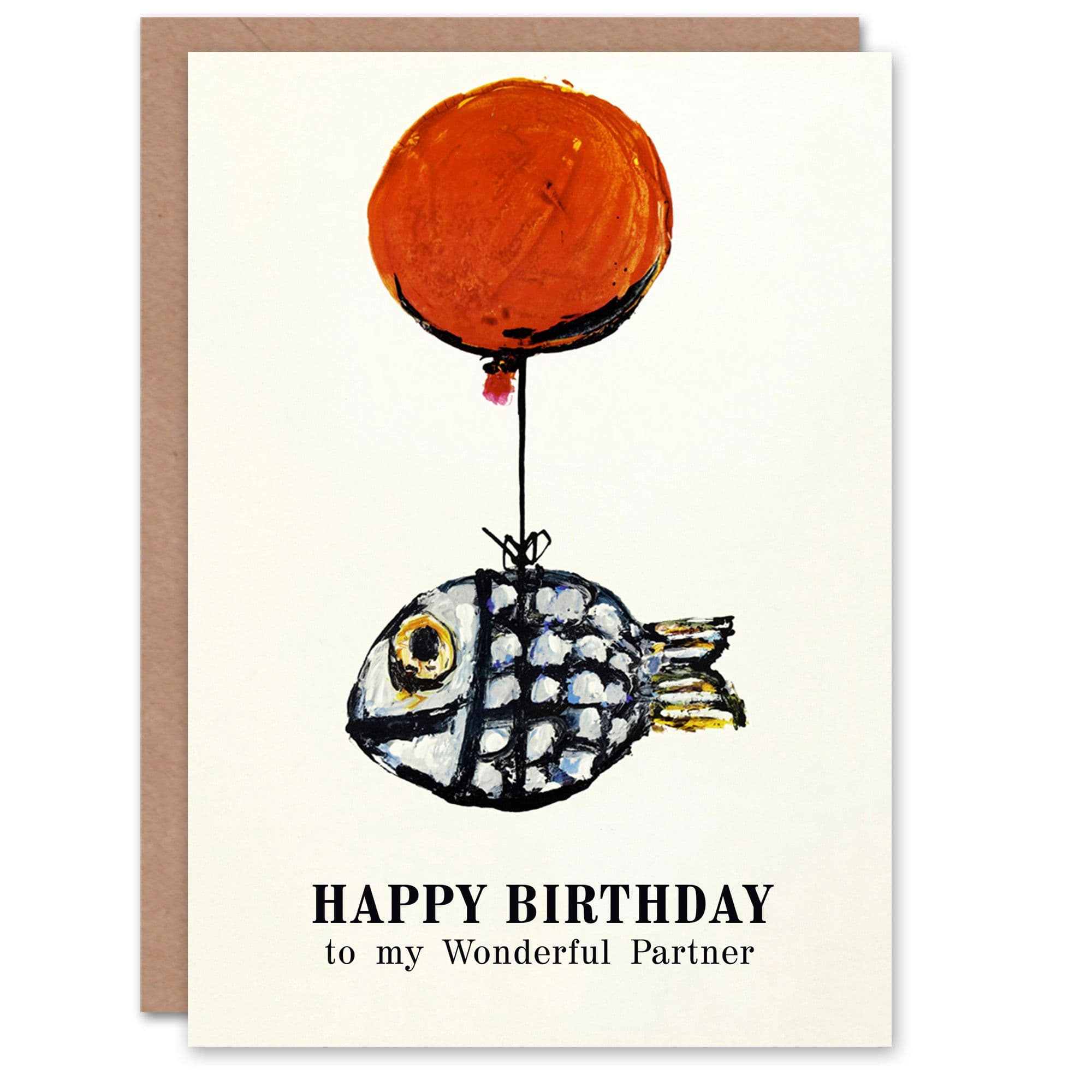 Happy Birthday to my Wonderful Partner Fun Fish Fishing Angler Balloon Non Binary Gender Neutral Card