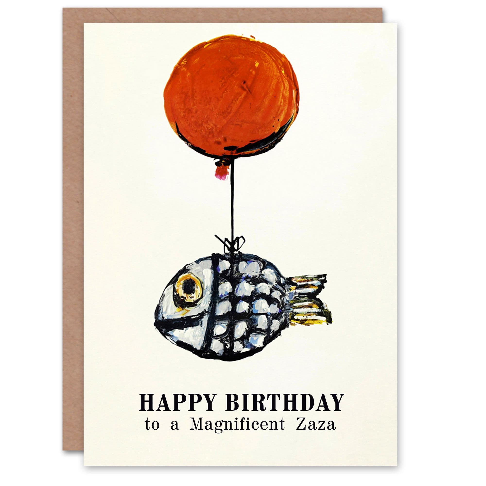 Happy Birthday to a Magnificent Zaza Fun Fish Fishing Angler Balloon Non Binary Gender Neutral Card