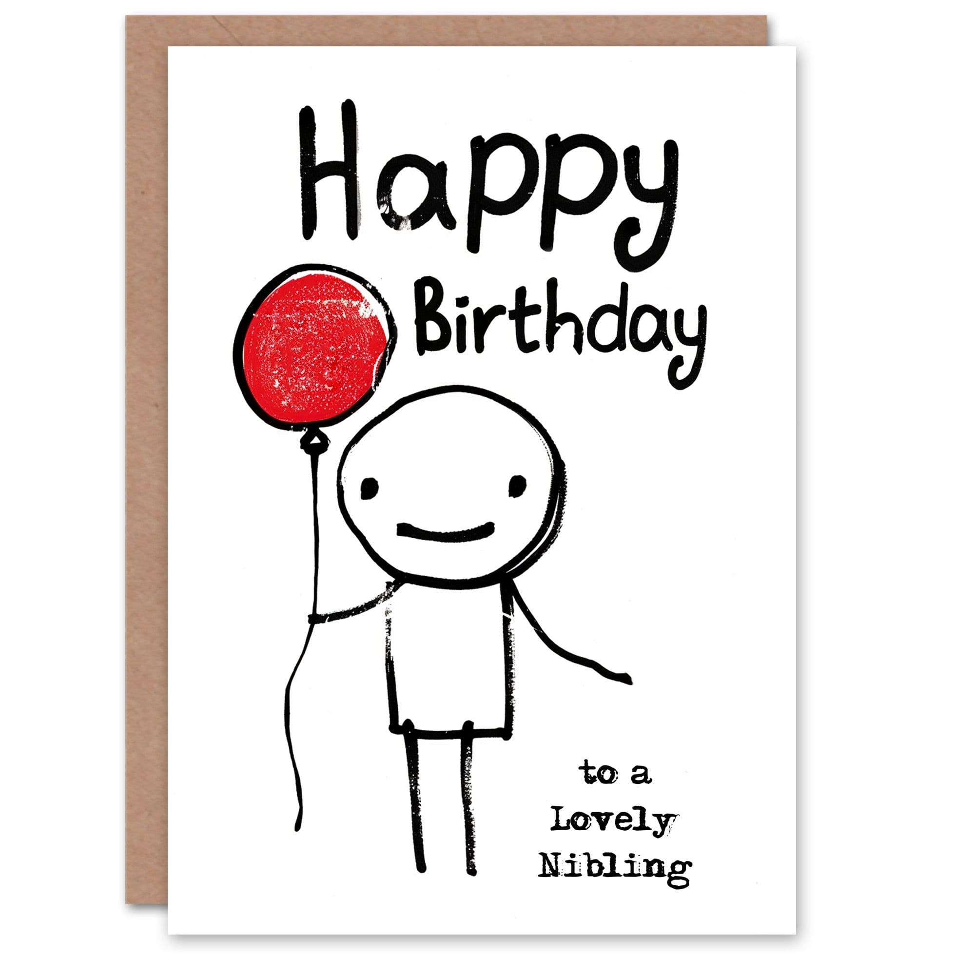Happy Birthday to Lovely Nibling Stick Figure Balloon Simple Non Binary Card