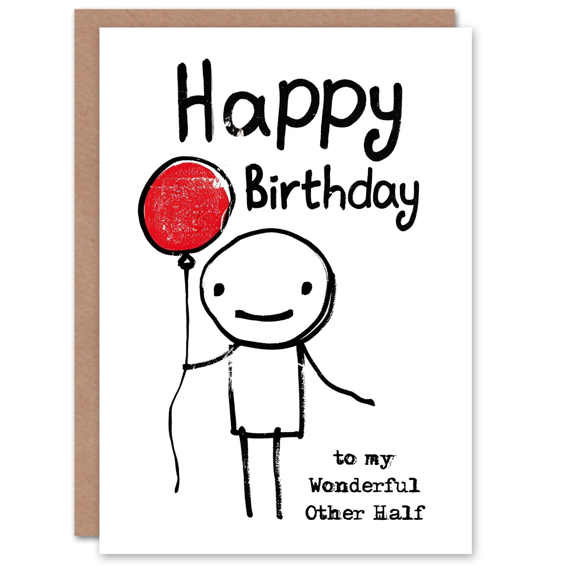 Happy Birthday to my Wonderful Other Half Stick Figure Balloon Simple Non Binary Card