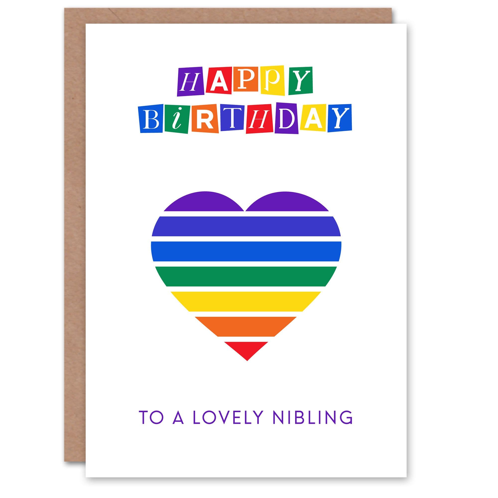 Happy Birthday to Lovely Nibling Rainbow Stripes Love Heart Non Binary Card