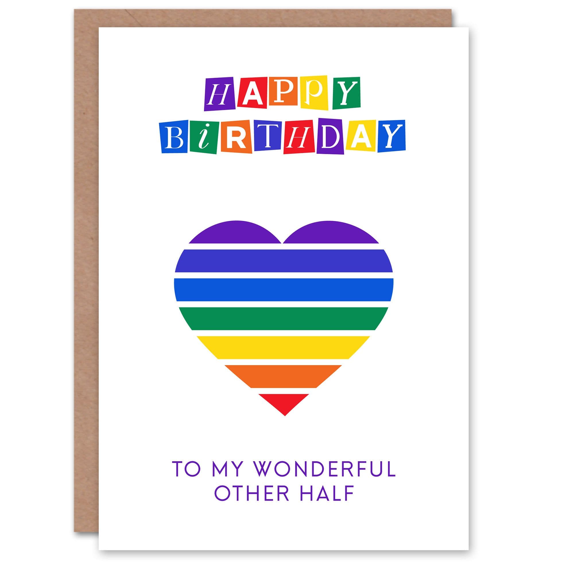Happy Birthday to my Wonderful Other Half Rainbow Stripes Love Heart Non Binary Gender Neutral Card
