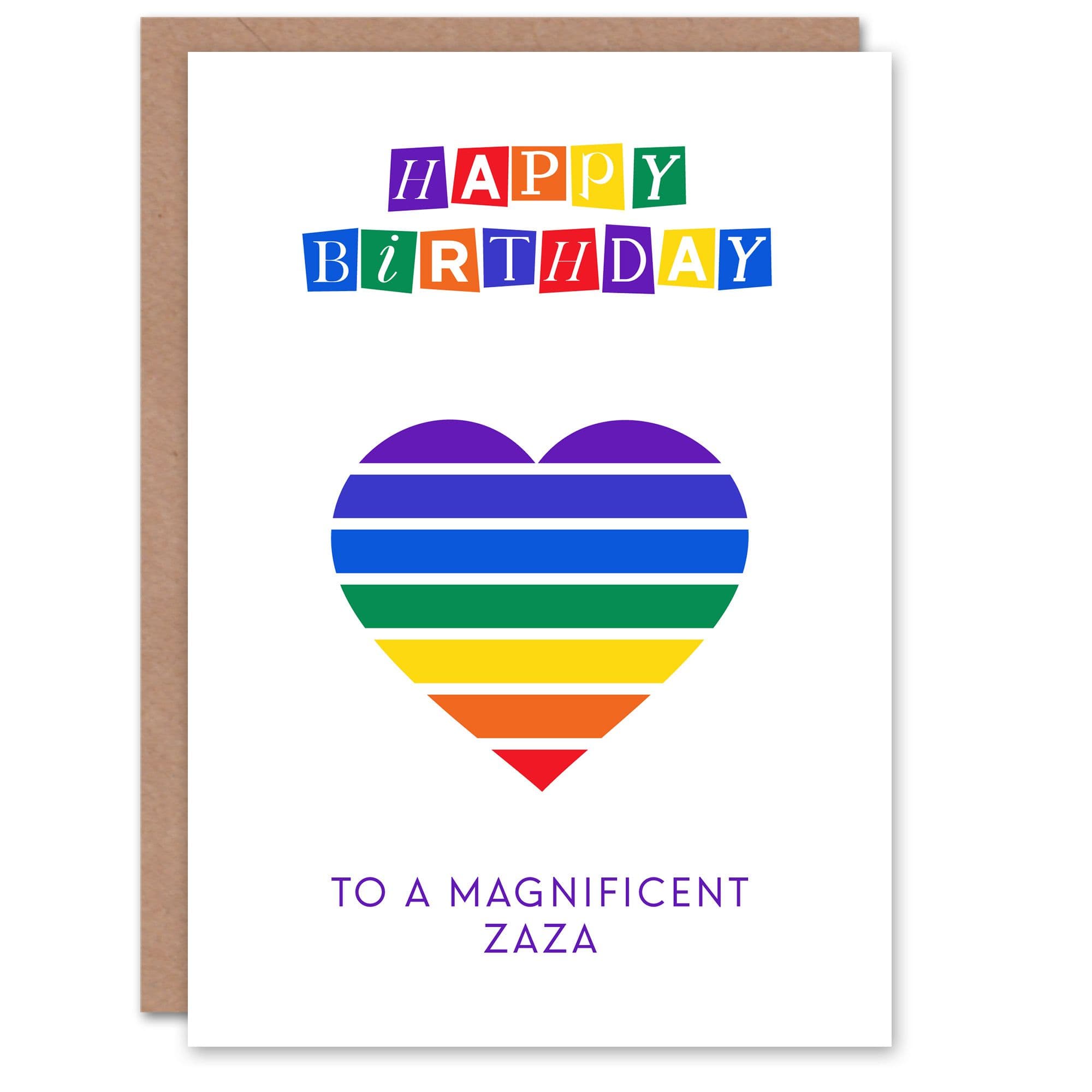 Happy Birthday to Magnificent Zaza Rainbow Stripes Love Heart Non Binary Card