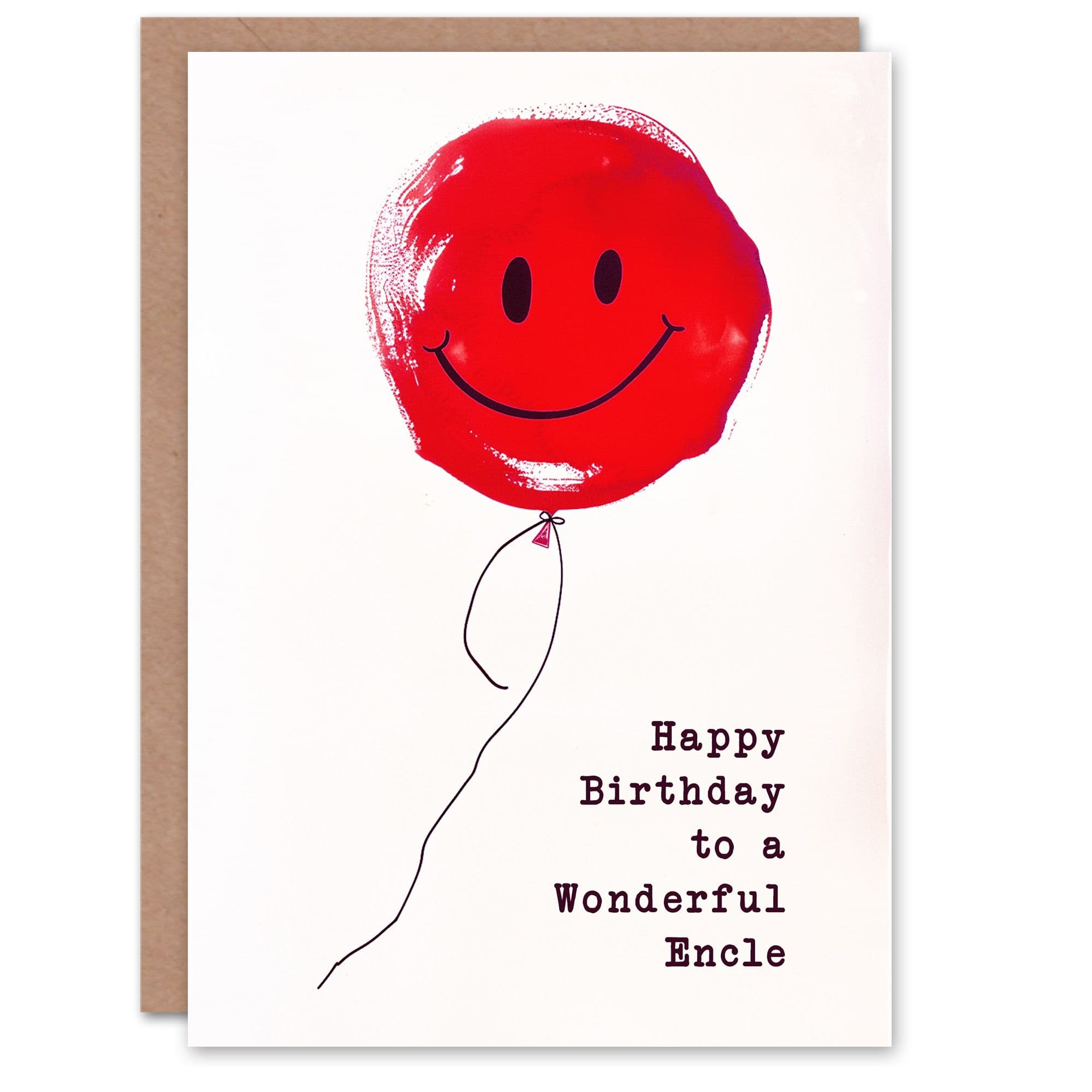 Happy Birthday to a Wonderful Encle Simple Smiley Face Red Balloon Fun Non Binary Gender Neutral Card