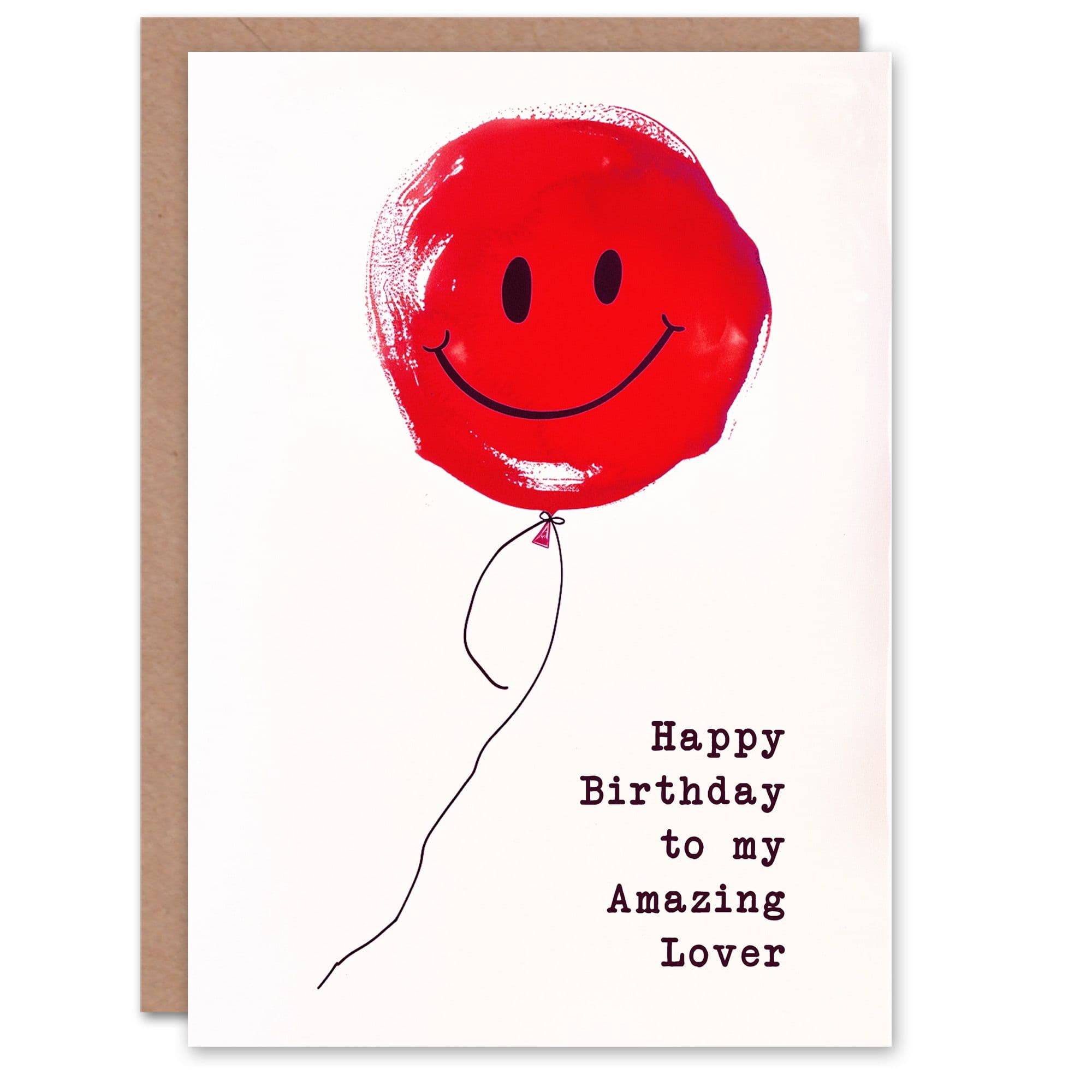 Happy Birthday to my Amazing Lover Simple Smiley Face Red Balloon Fun Non Binary Gender Neutral Card