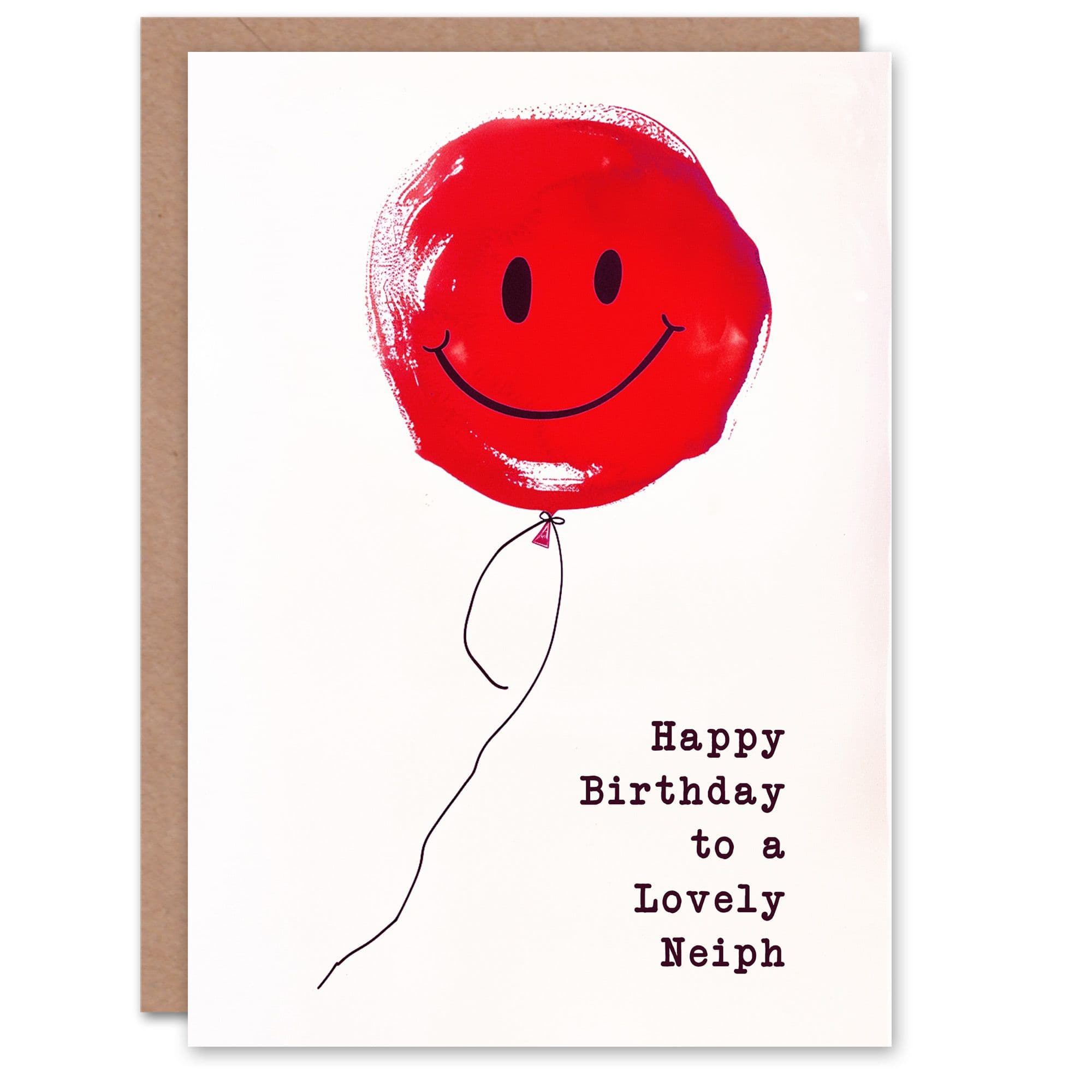 Happy Birthday to a Lovely Neiph Simple Smiley Face Red Balloon Fun Non Binary Gender Neutral Card