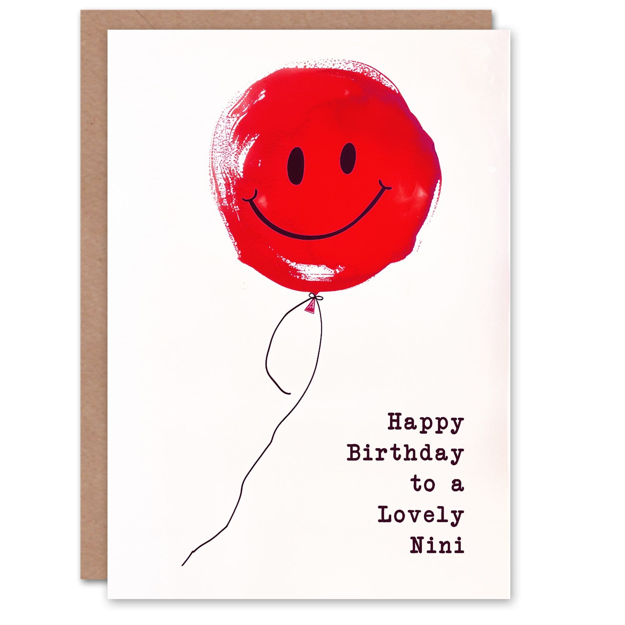 Happy Birthday to Lovely Nini Simple Smiley Face Balloon Fun Non Binary Card