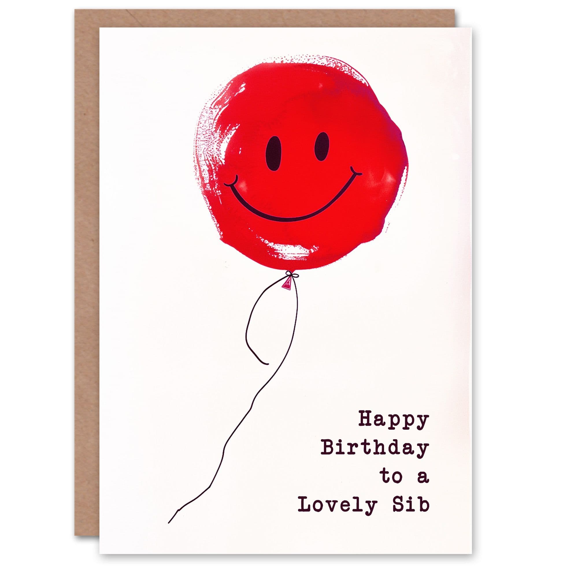 Happy Birthday to a Lovely Sib Simple Smiley Face Red Balloon Fun Non Binary Gender Neutral Card