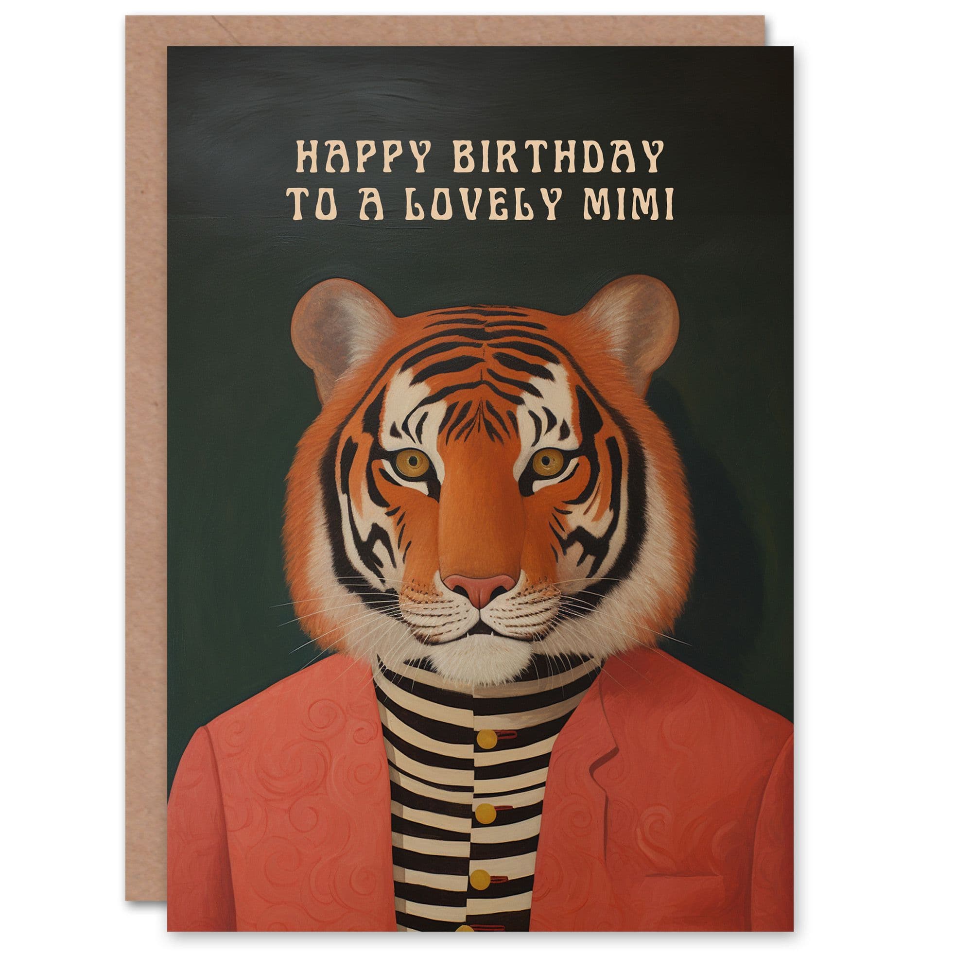 Happy Birthday to a Lovely Mimi Dapper Tiger Cool Hipster Fashion Fun Non Binary Gender Neutral Card