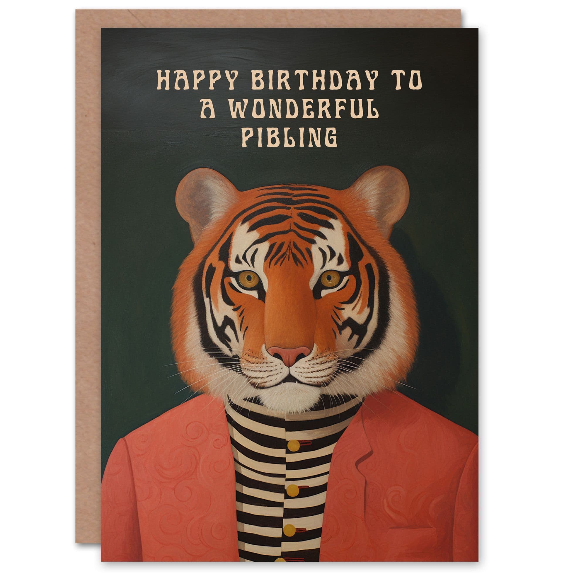 Happy Birthday to Wonderful Pibling Dapper Tiger Cool Hipster Fashion Fun Non Binary Card