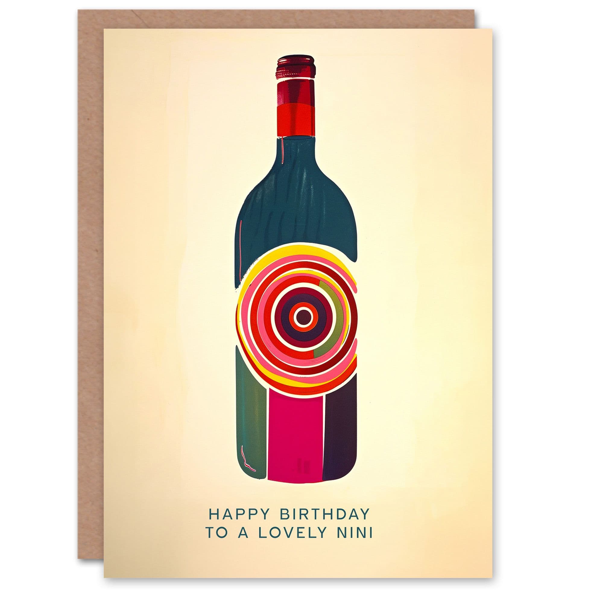 Happy Birthday to Lovely Nini Red Wine Lover Art Bottle Non Binary Card
