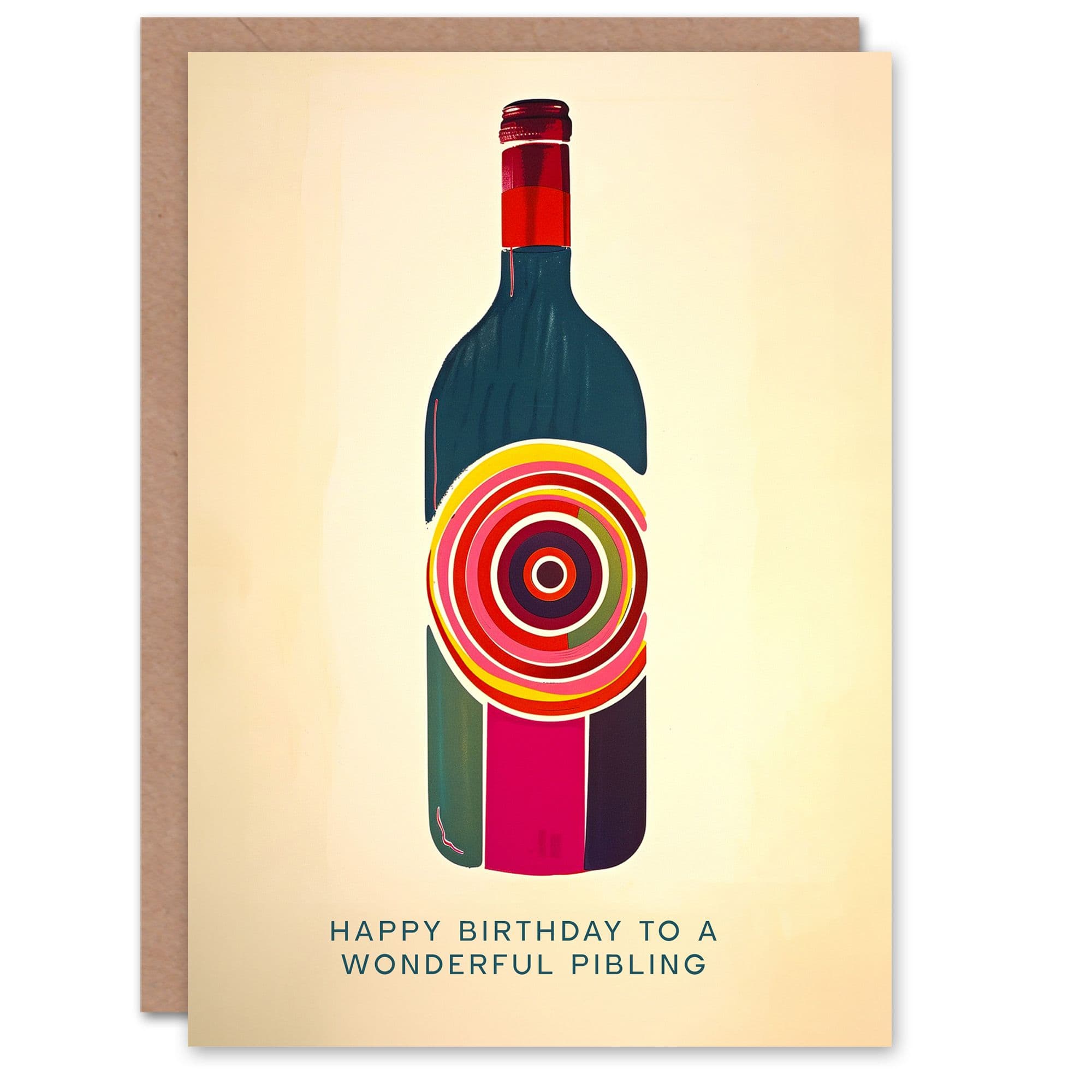 Happy Birthday to Wonderful Pibling Red Wine Lover Art Bottle Non Binary Card