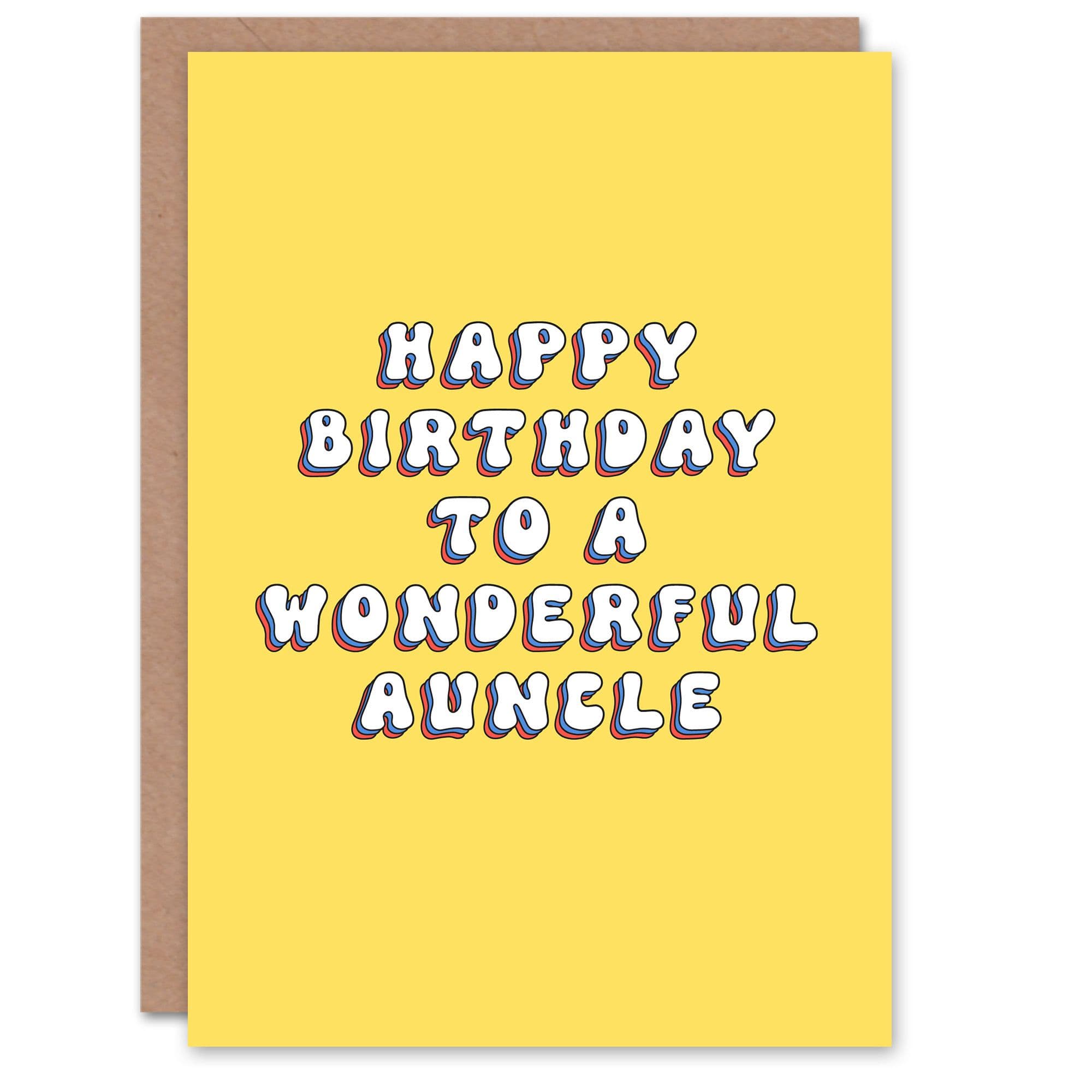 Happy Birthday to a Wonderful Auncle Bright Fun Happy Hippie Letters Non Binary Gender Neutral Card