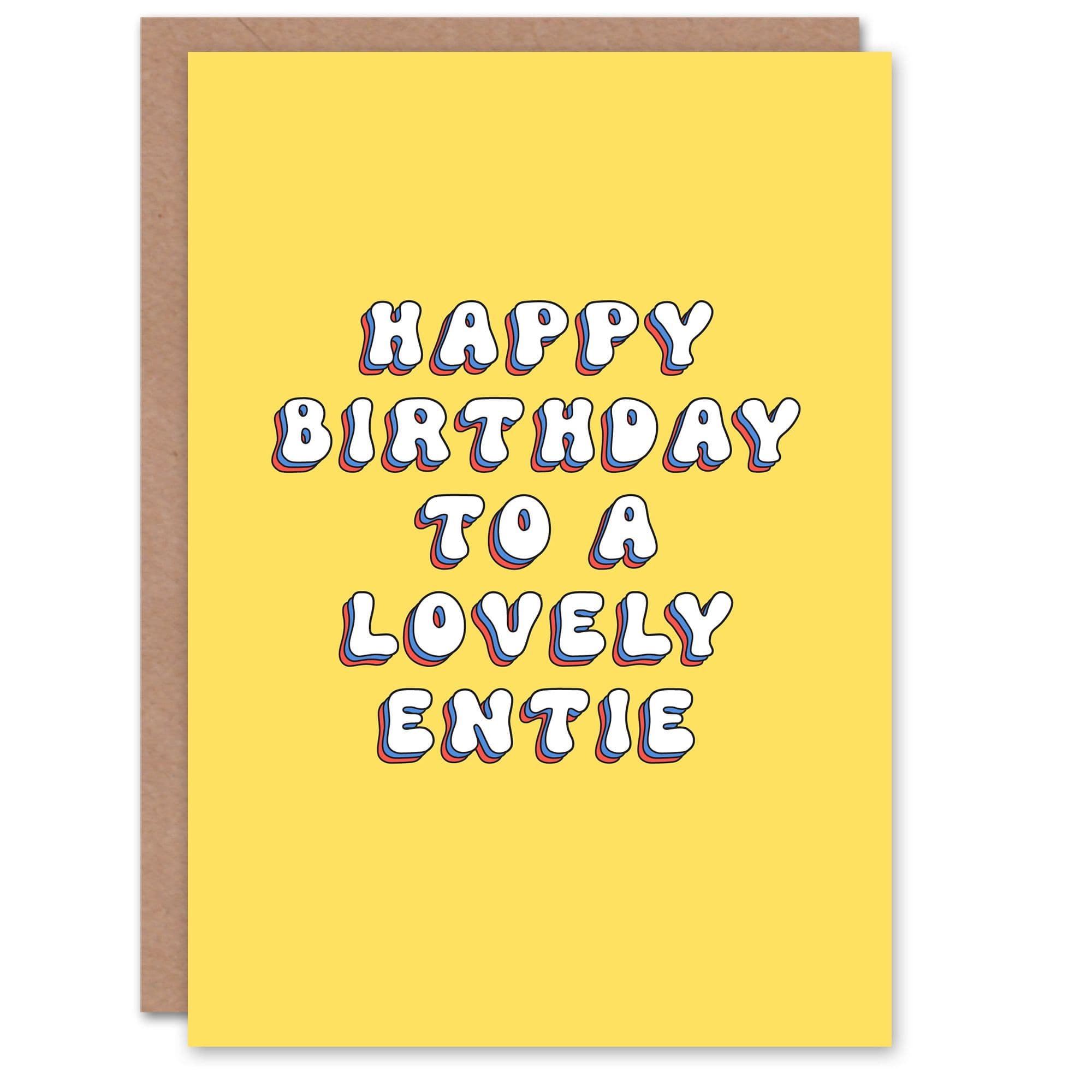 Happy Birthday to a Lovely Entie Bright Fun Happy Hippie Letters Non Binary Gender Neutral Card