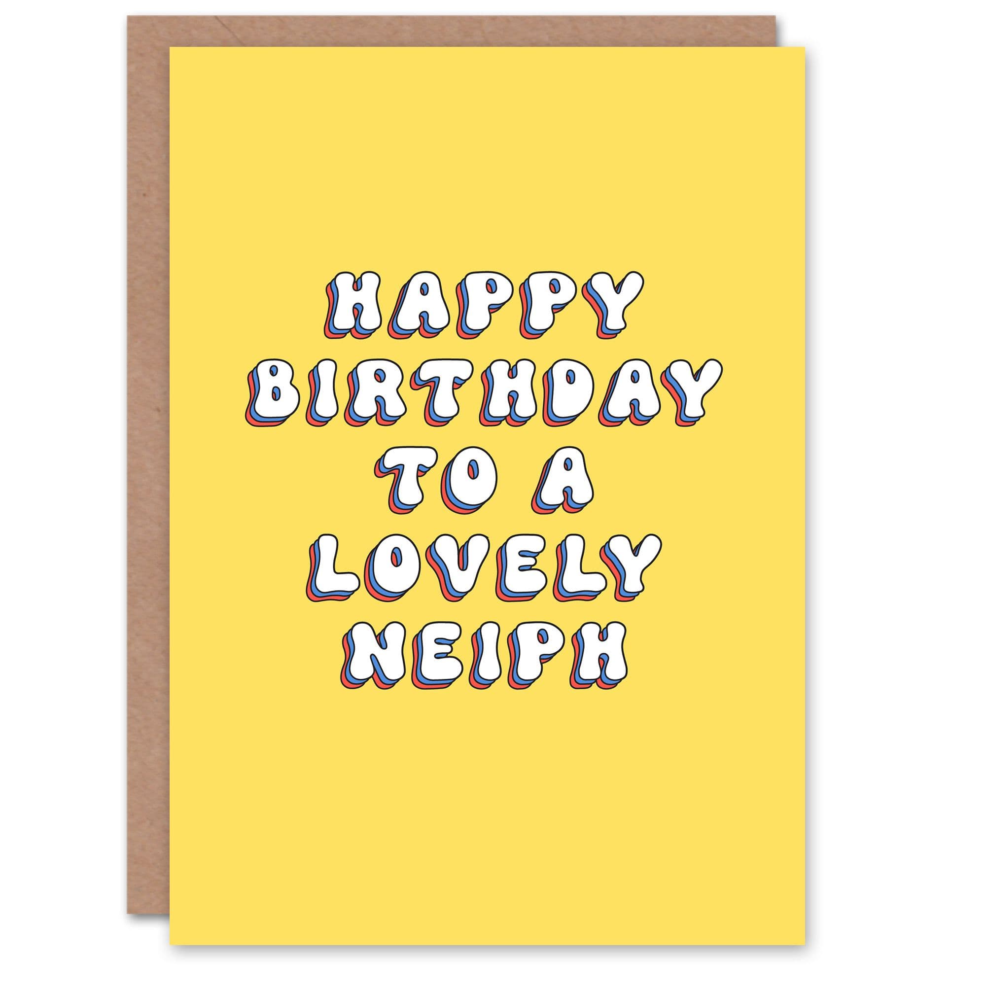 Happy Birthday to a Lovely Neiph Bright Fun Happy Hippie Letters Non Binary Gender Neutral Card