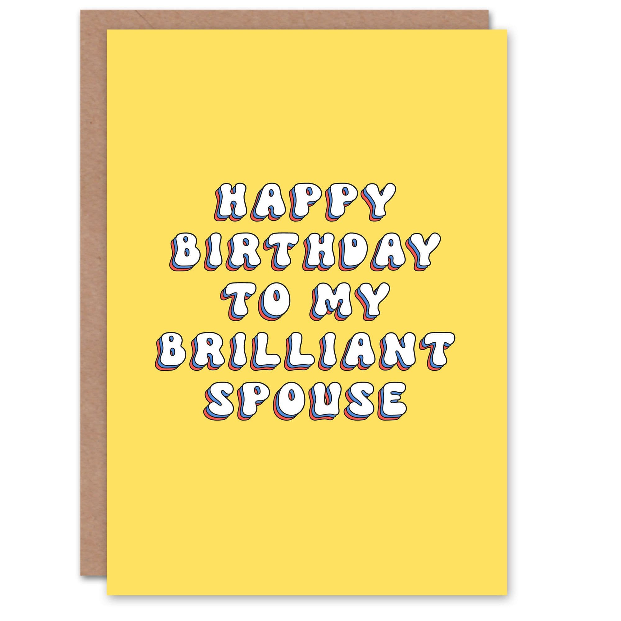 Happy Birthday to my Brilliant Spouse Bright Fun Happy Hippie Letters Non Binary Gender Neutral Card