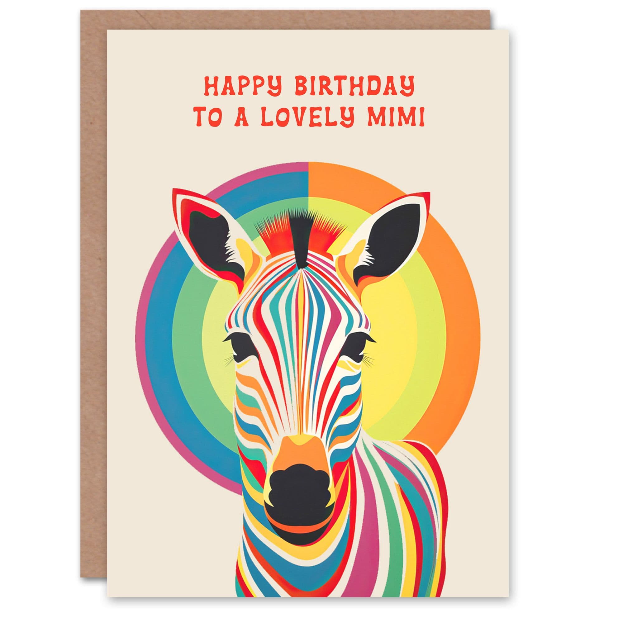 Happy Birthday to a Lovely Mimi Rainbow Stripes Colourful Zebra Non Binary Gender Neutral Card