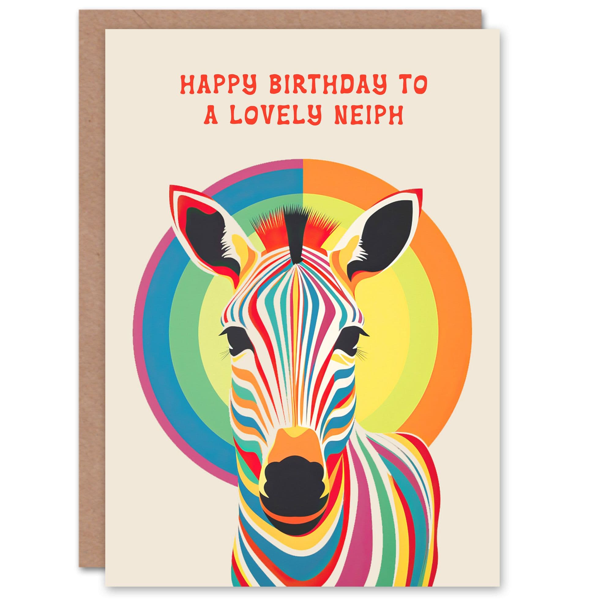 Happy Birthday to Lovely Neiph Rainbow Stripes Colourful Zebra Non Binary Card