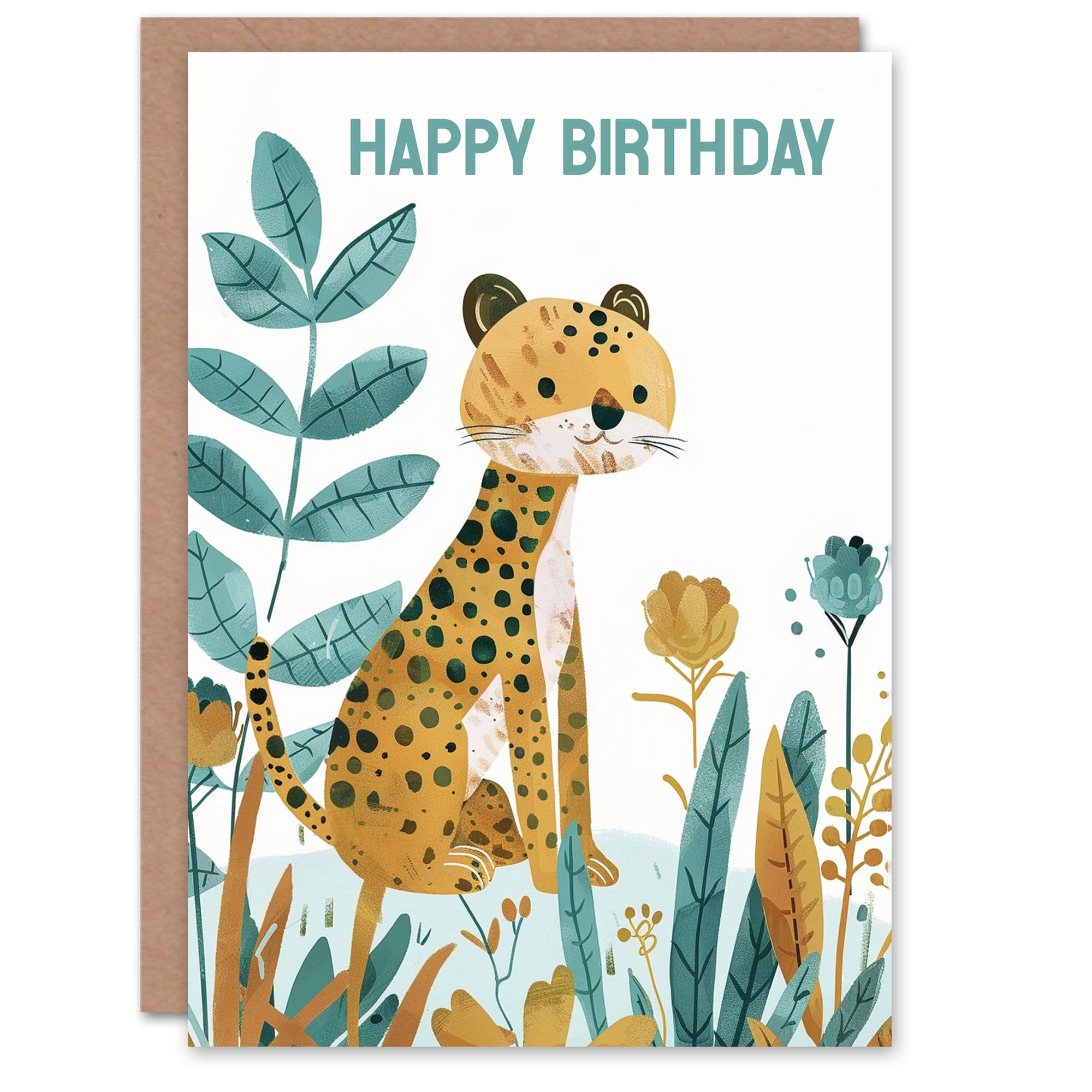 Birthday Card Cute Cheetah Jungle Plants Fun Son Daughter Happy Card