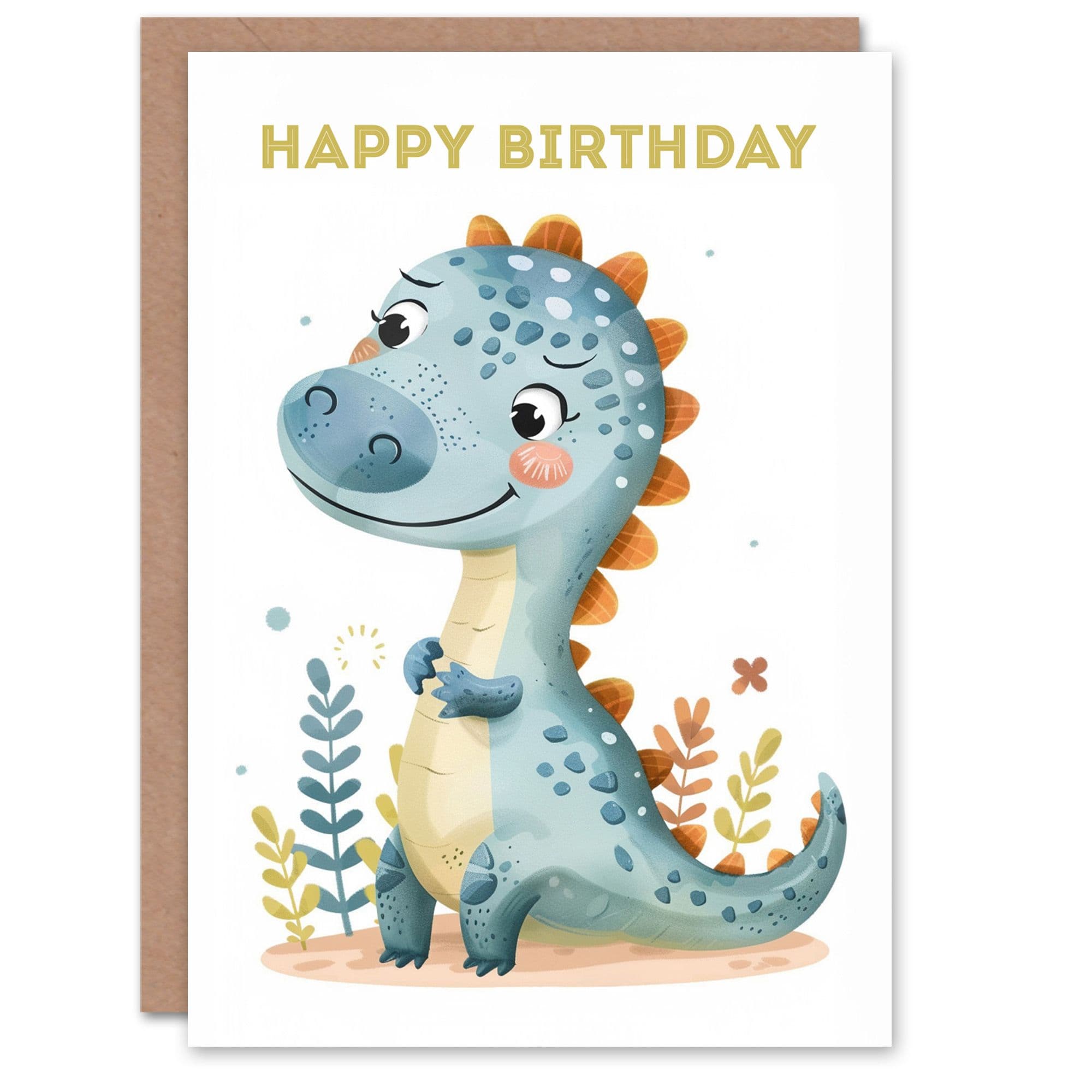 Birthday Card Cute Dinosaur Cartoon Drawing Fun Son Daughter Happy Card