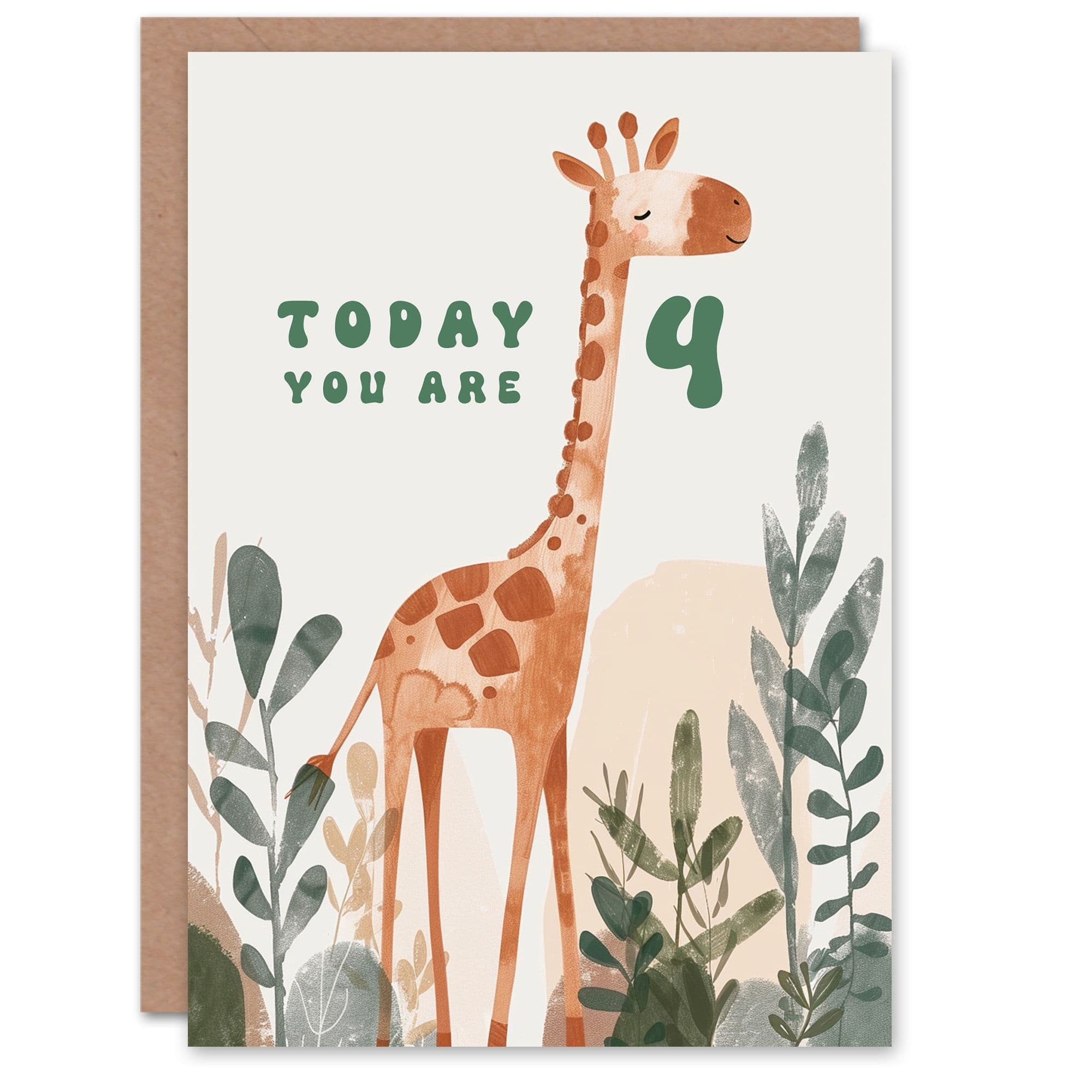 4th Birthday Card Cute Fun Giraffe Today You Are Age 4 Year Old Child For Son Daughter Girl Boy Happy Card