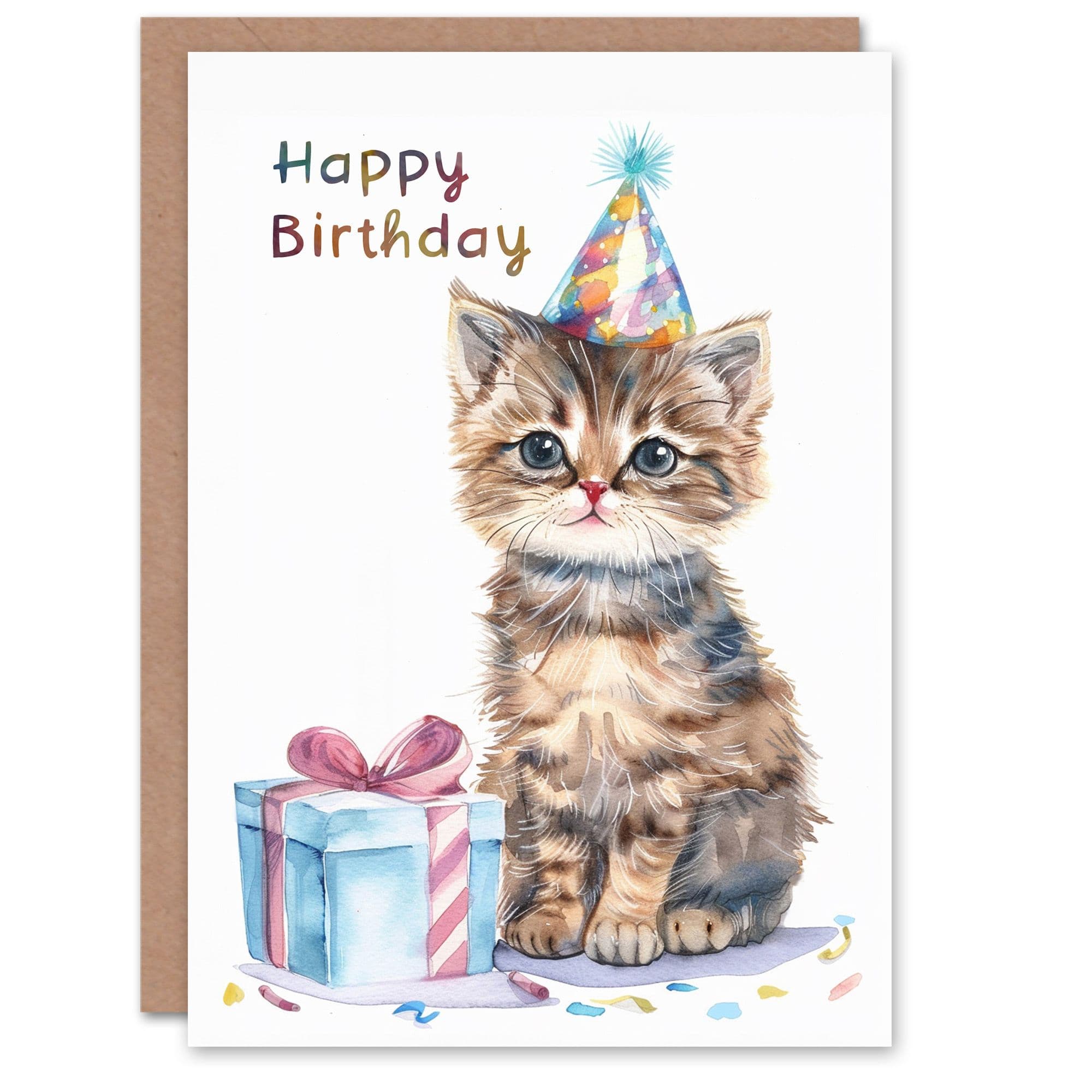 Birthday Card Cute Baby Cat Kitten Party Hat Kids Child For Son Daughter Girl Boy Happy Card