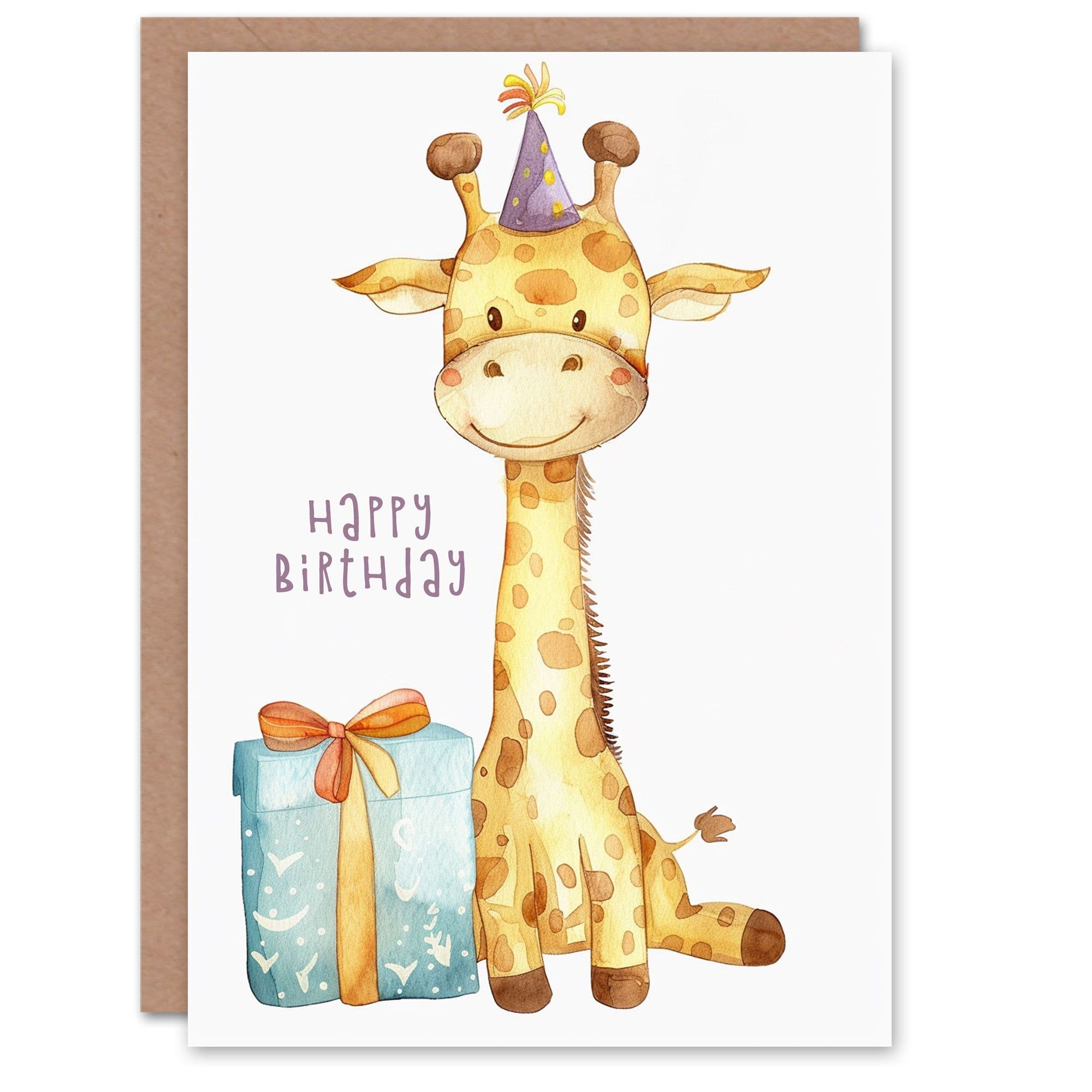 Birthday Card Cute Baby Giraffe in Party Hat Cartoon Kids Child For Son Daughter Girl Boy Happy Card