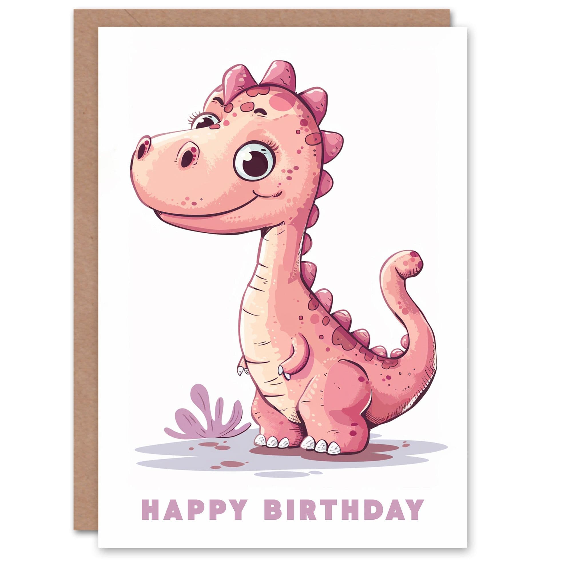 Birthday Card Cute Pink Baby Dinosaur Cartoon Kids Child For Son Daughter Girl Boy Happy Card