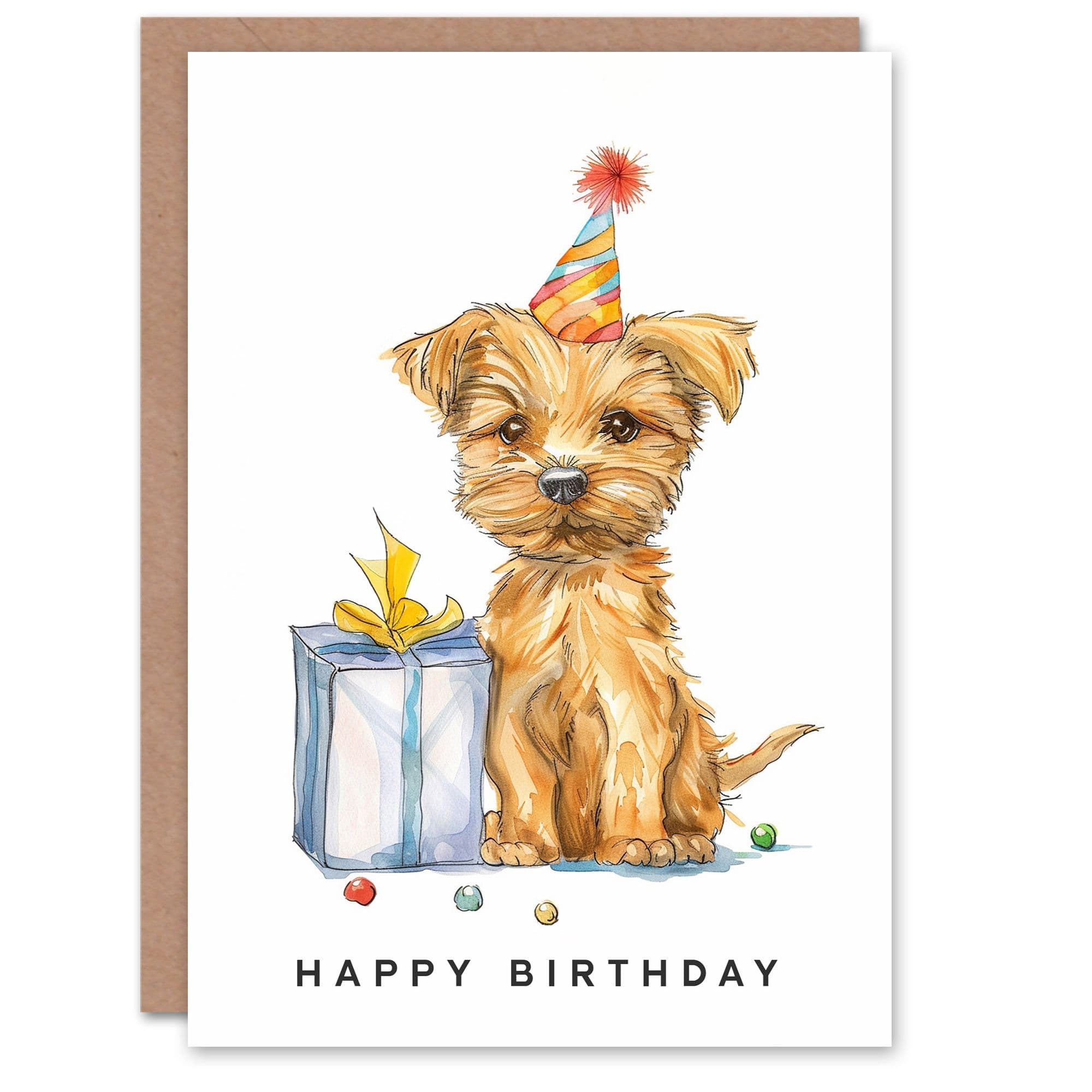 Birthday Card Cute Terrier Dog Puppy Party Hat Son Daughter Happy Card