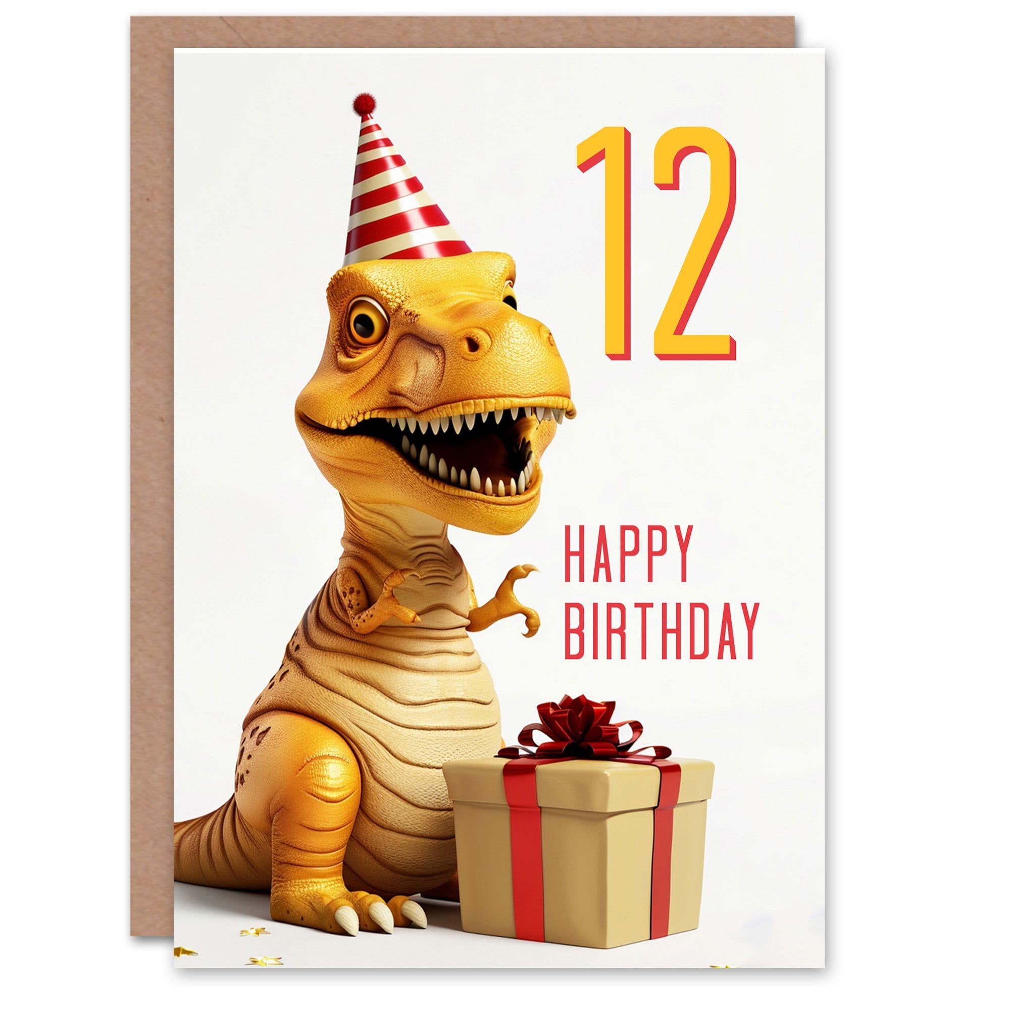 12th Birthday Card T Rex Dinosaur Party Hat Age Old Son Daughter Happy Card