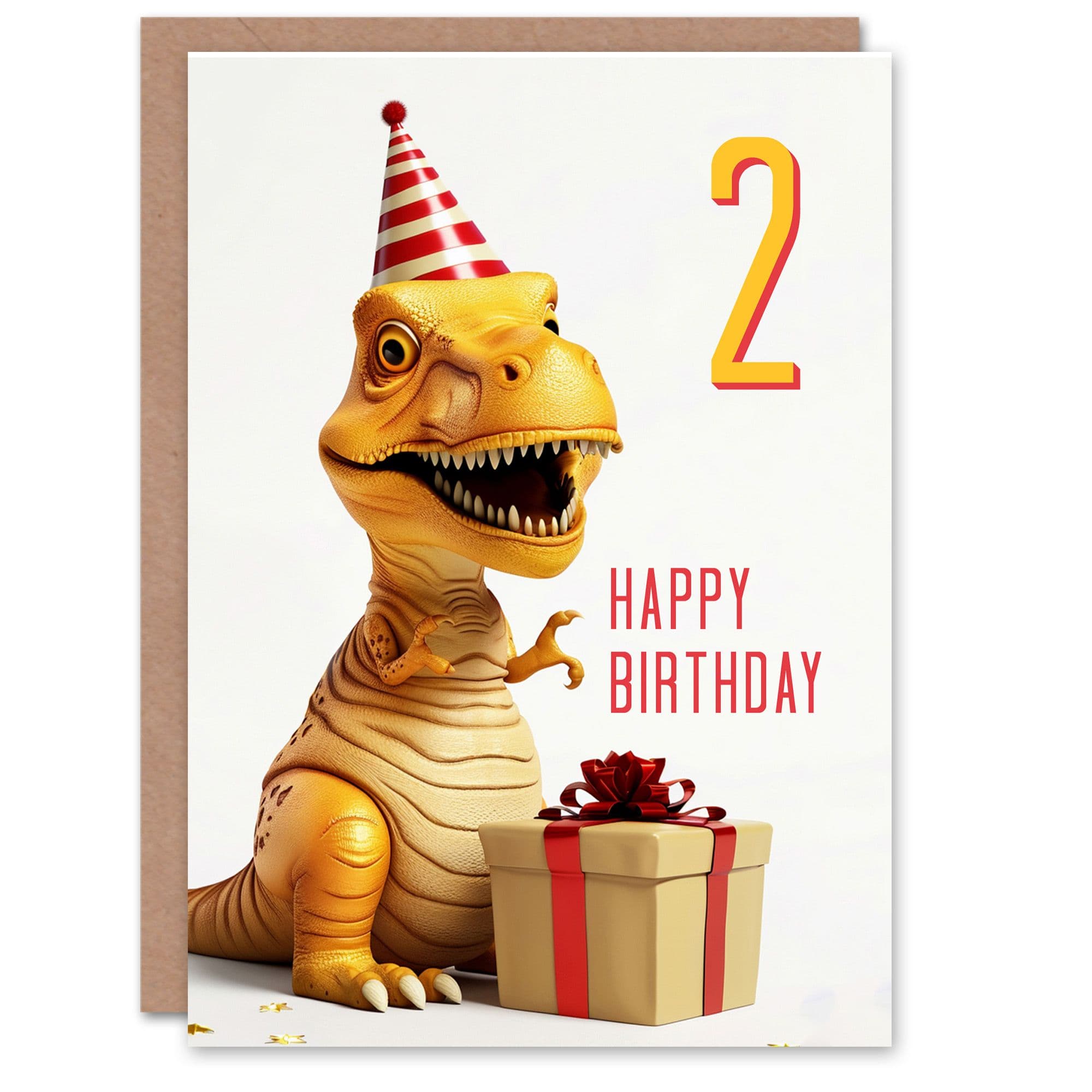 2nd Birthday Card T Rex Dinosaur Party Hat Age Old Son Daughter Happy Card