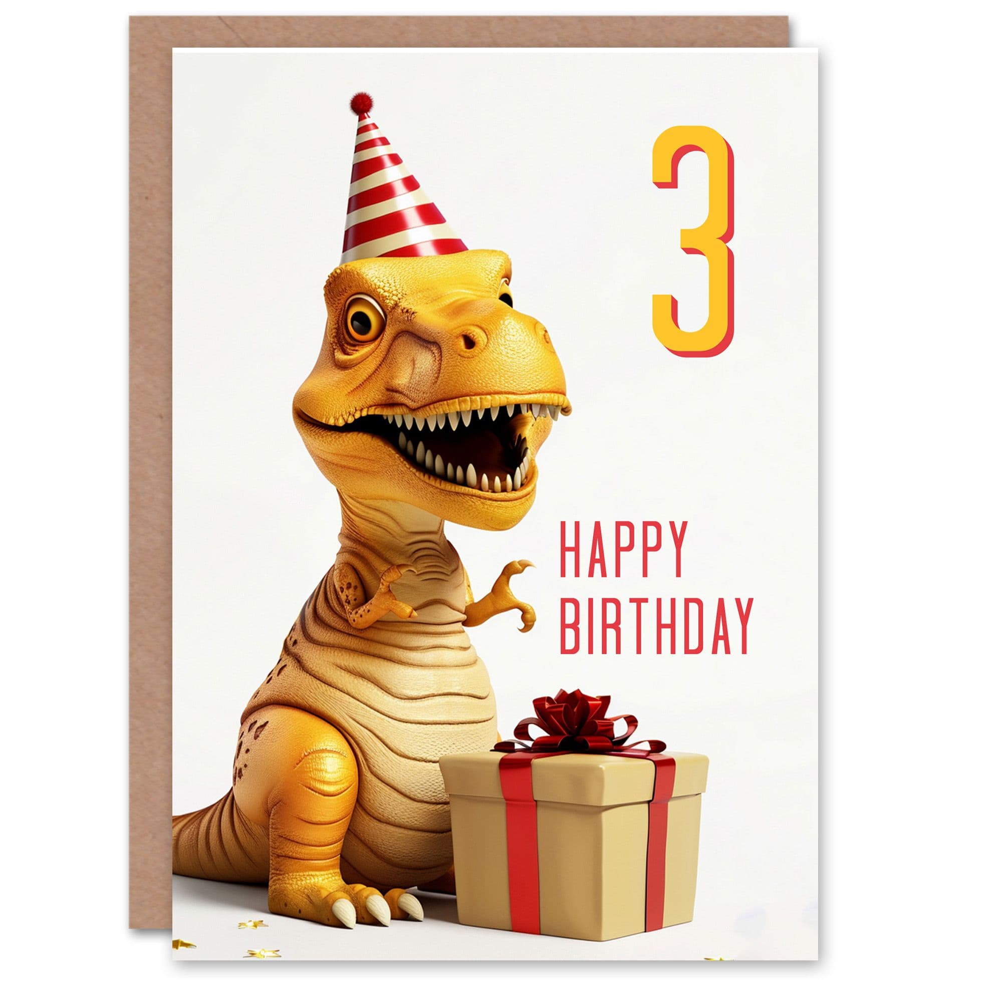 3rd Birthday Card T Rex Dinosaur Party Hat Age Old Son Daughter Happy Card