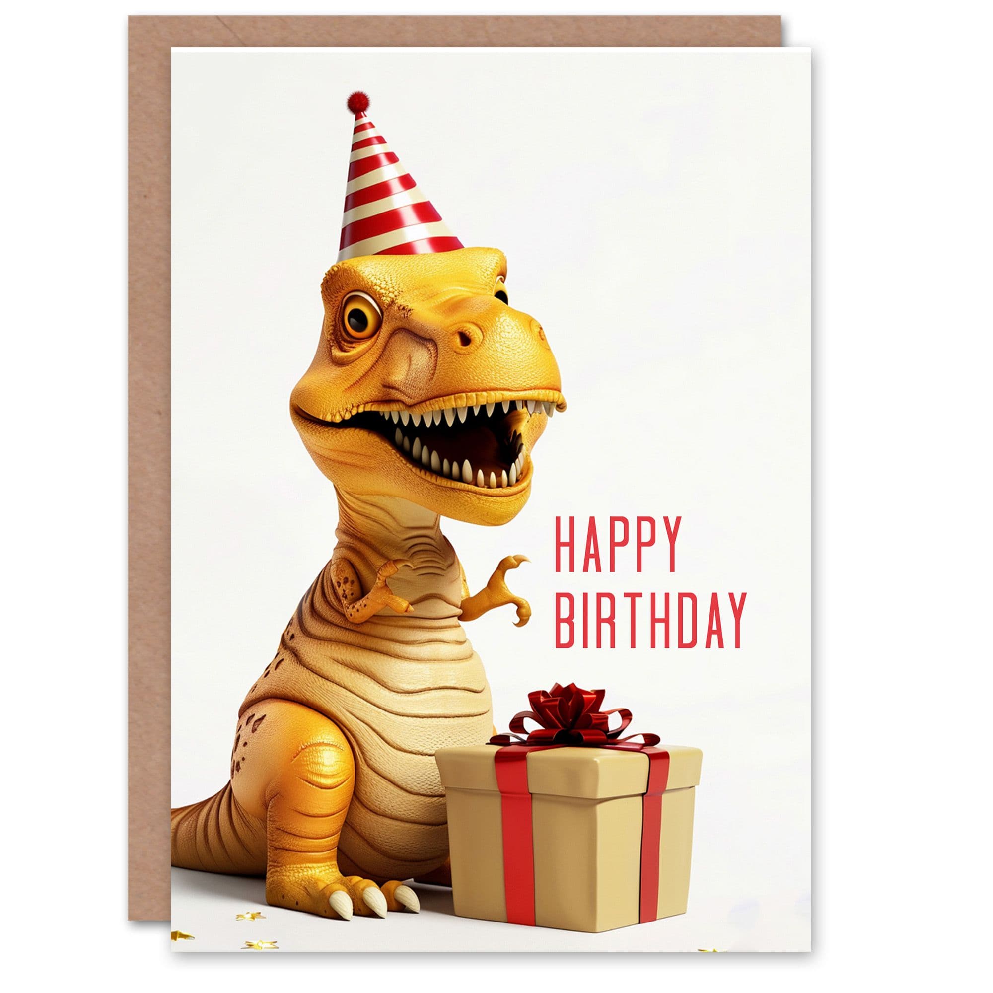 Birthday Card Baby T-Rex Dinosaur Party Hat Kids Child For Son Daughter Girl Boy Happy Card