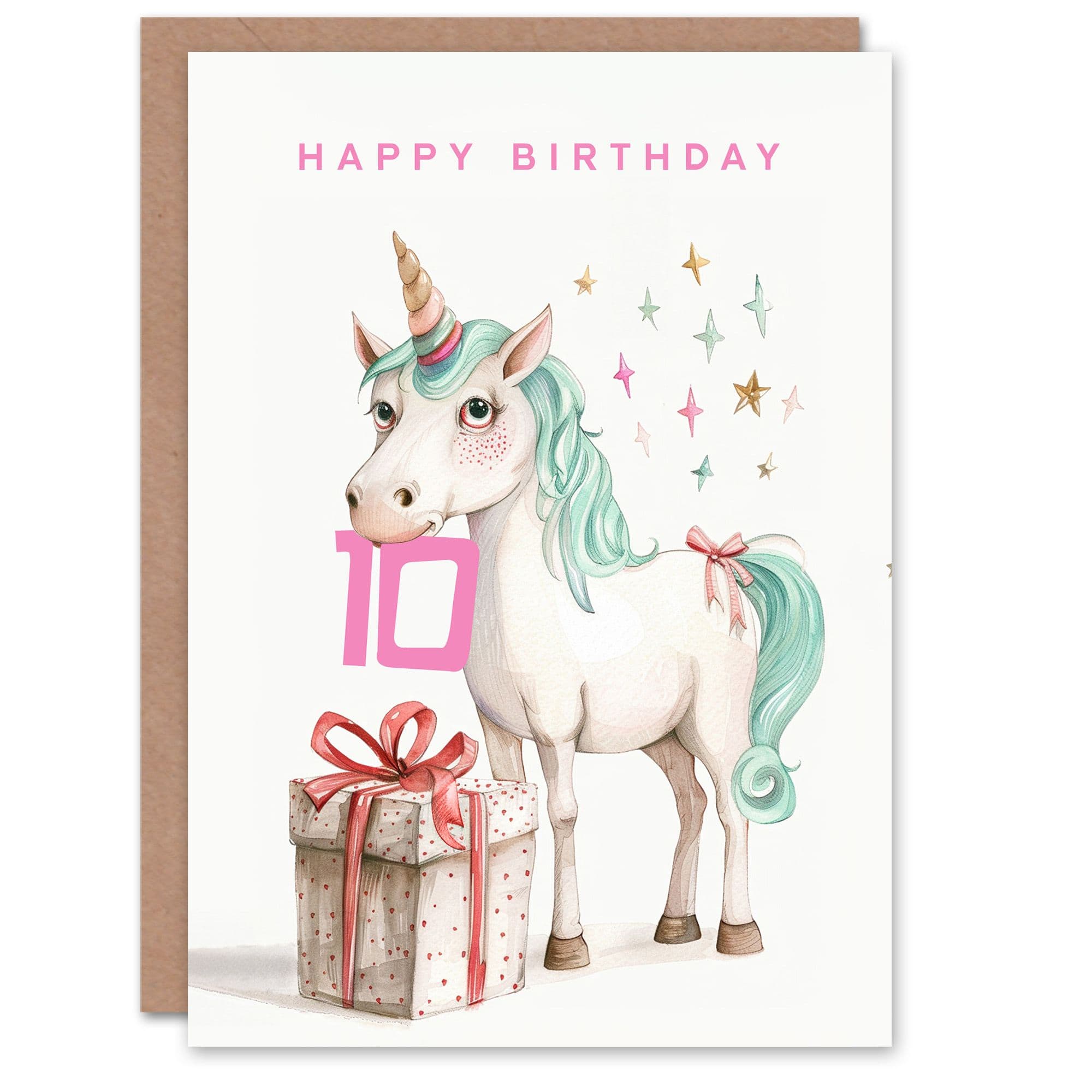 10th Birthday Card Unicorn Stars Present Fun Kids Age 10 Year Old Child For Son Daughter Girl Boy Happy Card