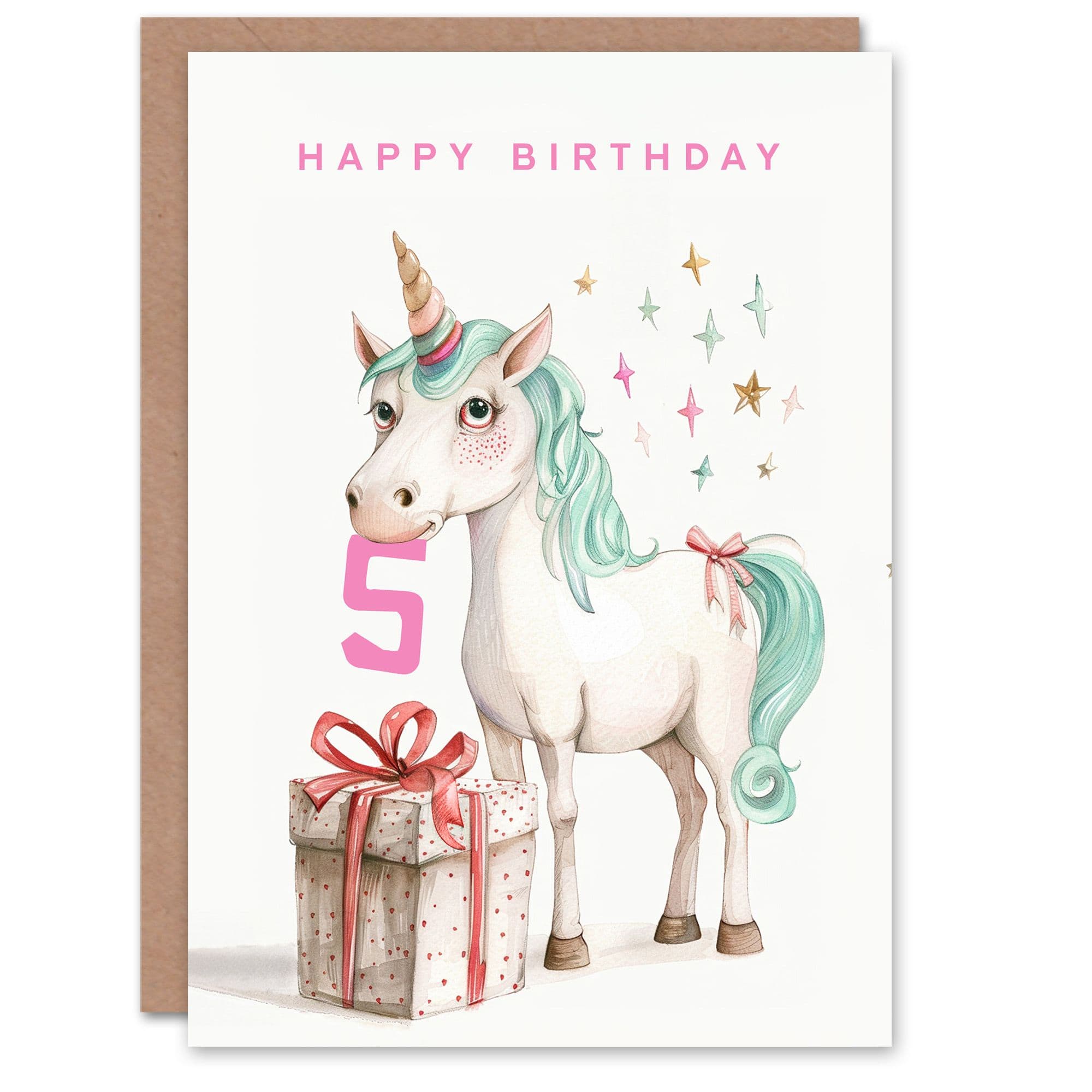 5th Birthday Card Unicorn Stars Present Fun Kids Age 5 Year Old Child For Son Daughter Girl Boy Happy Card
