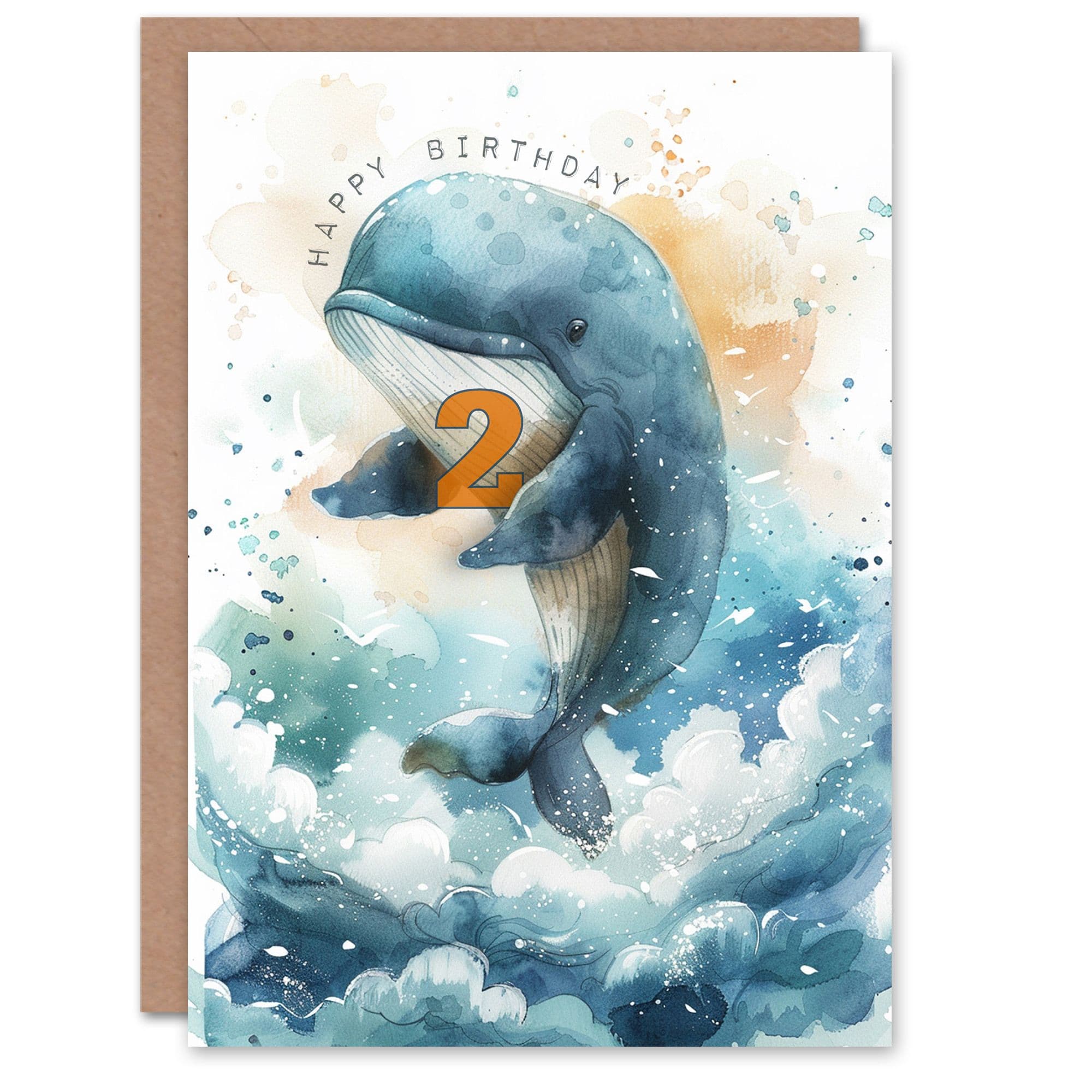 2nd Birthday Card Cute Whale Wave Jump Age Old Son Daughter Happy Card