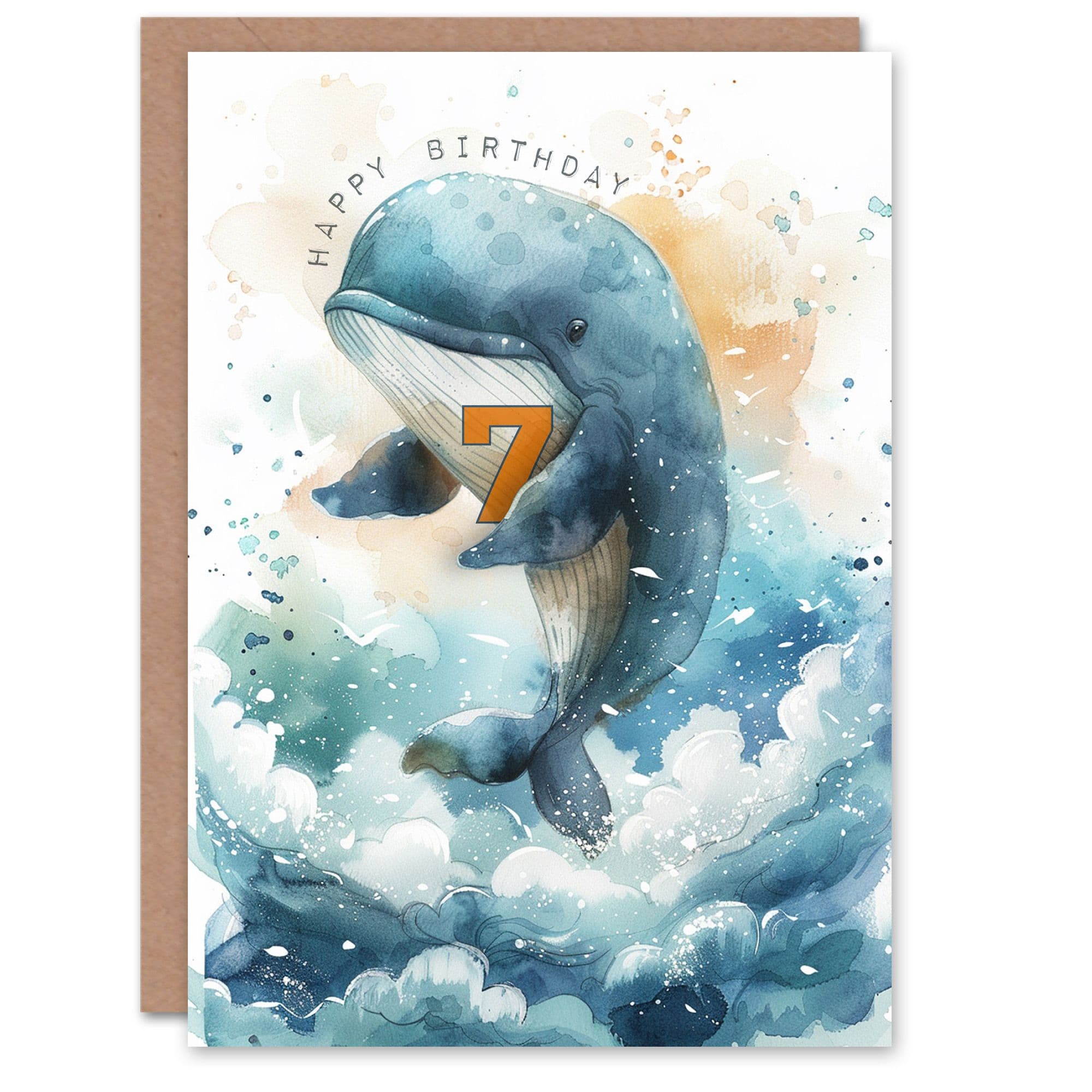7th Birthday Card Cute Whale Wave Jump Age Old Son Daughter Happy Card