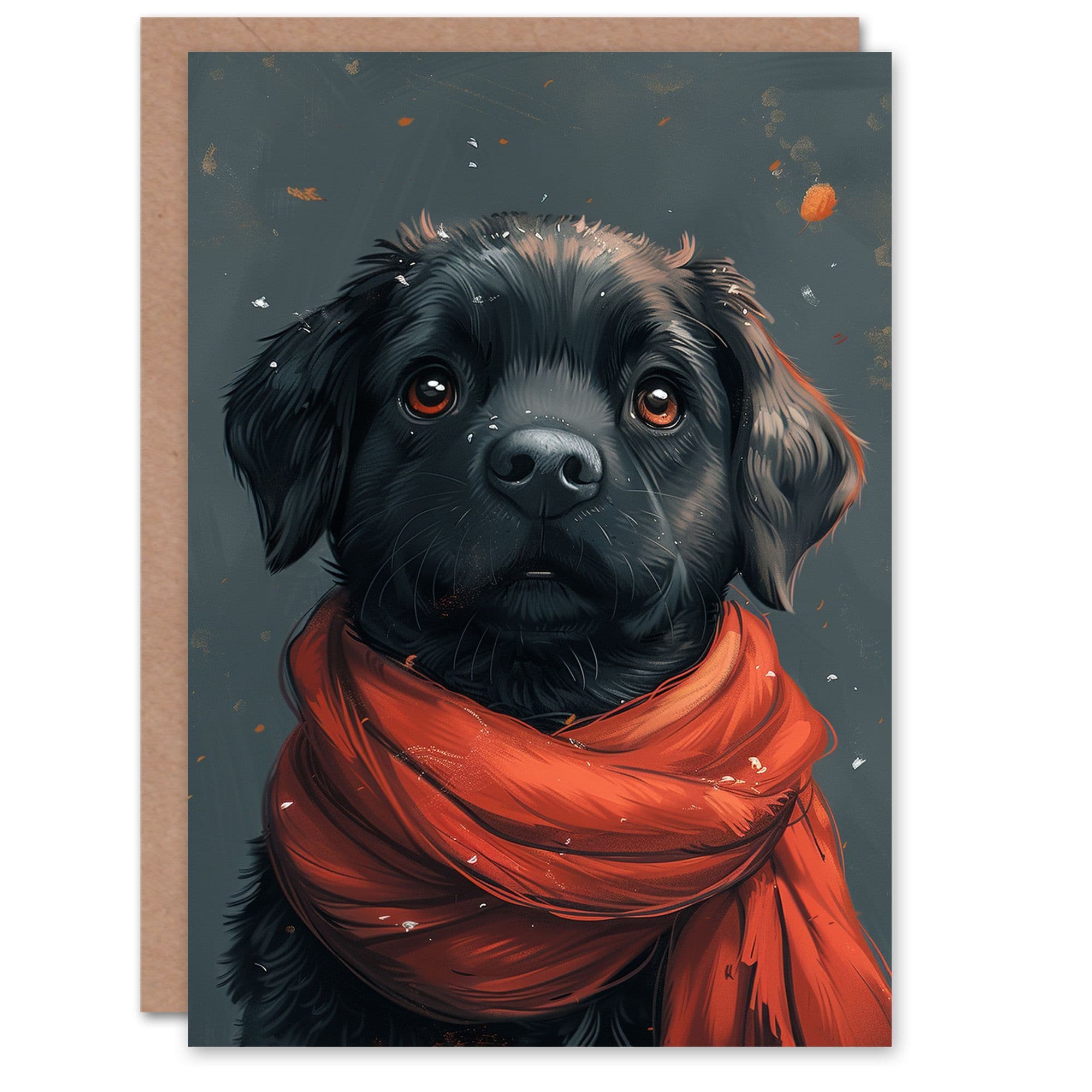 Birthday Card Cute Black Labrador Pet Dog Puppy Red Scarf For Son Daughter Girl Boy Kids Happy Card
