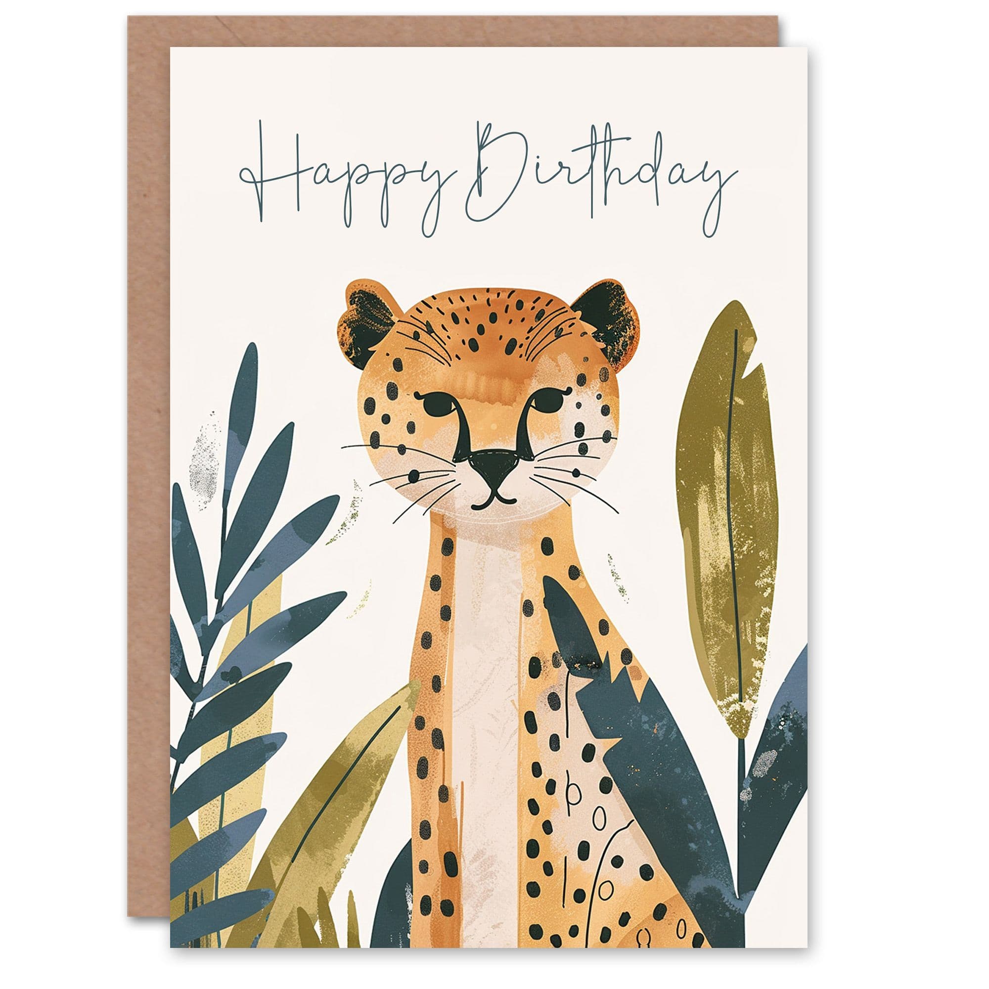 Birthday Card Cheetah Jungle Plants Bright For Son Daughter Girl Boy Kids Happy Card