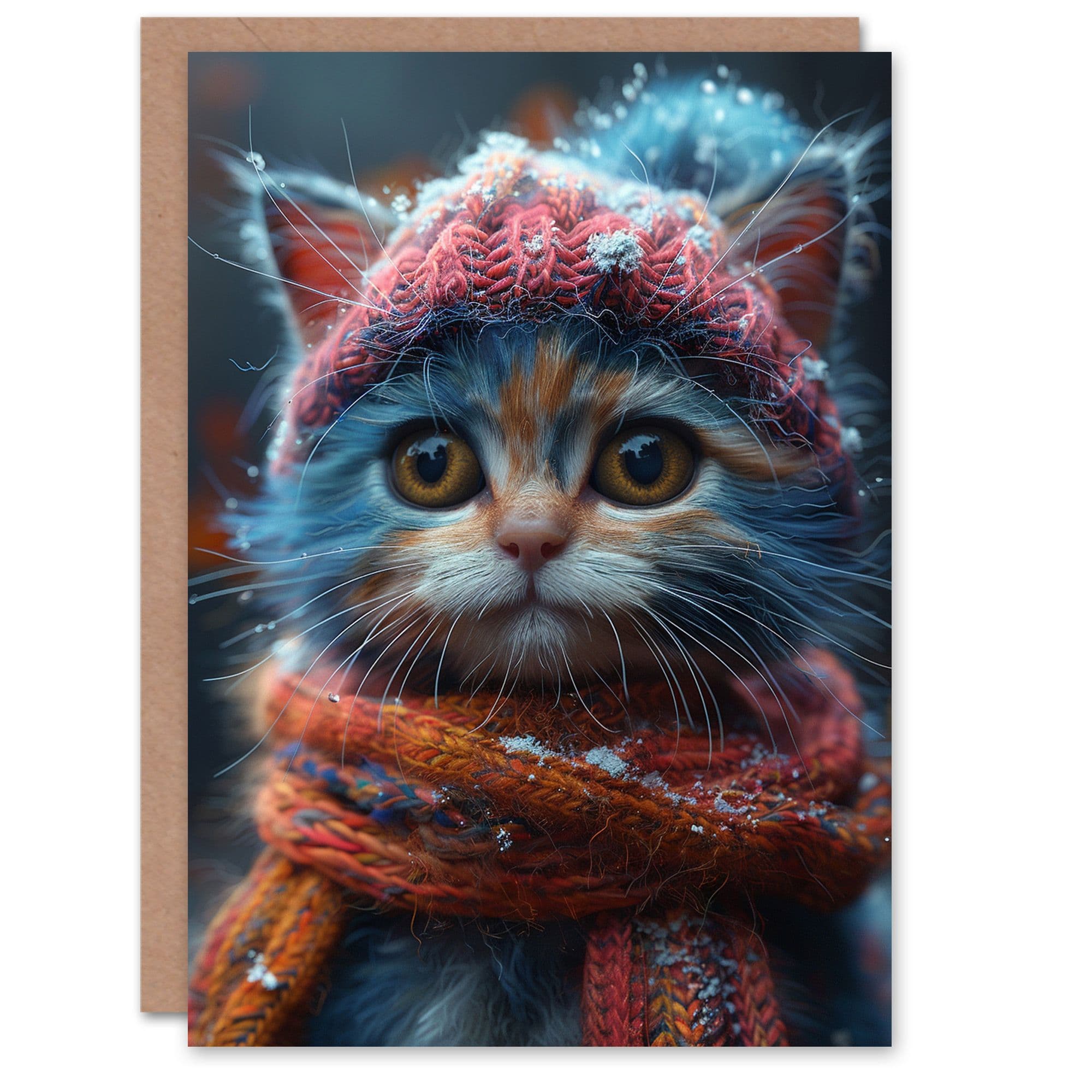 Birthday Card Cute Kitten Winter Hat Scarf Cat Pet Son Daughter Happy Card